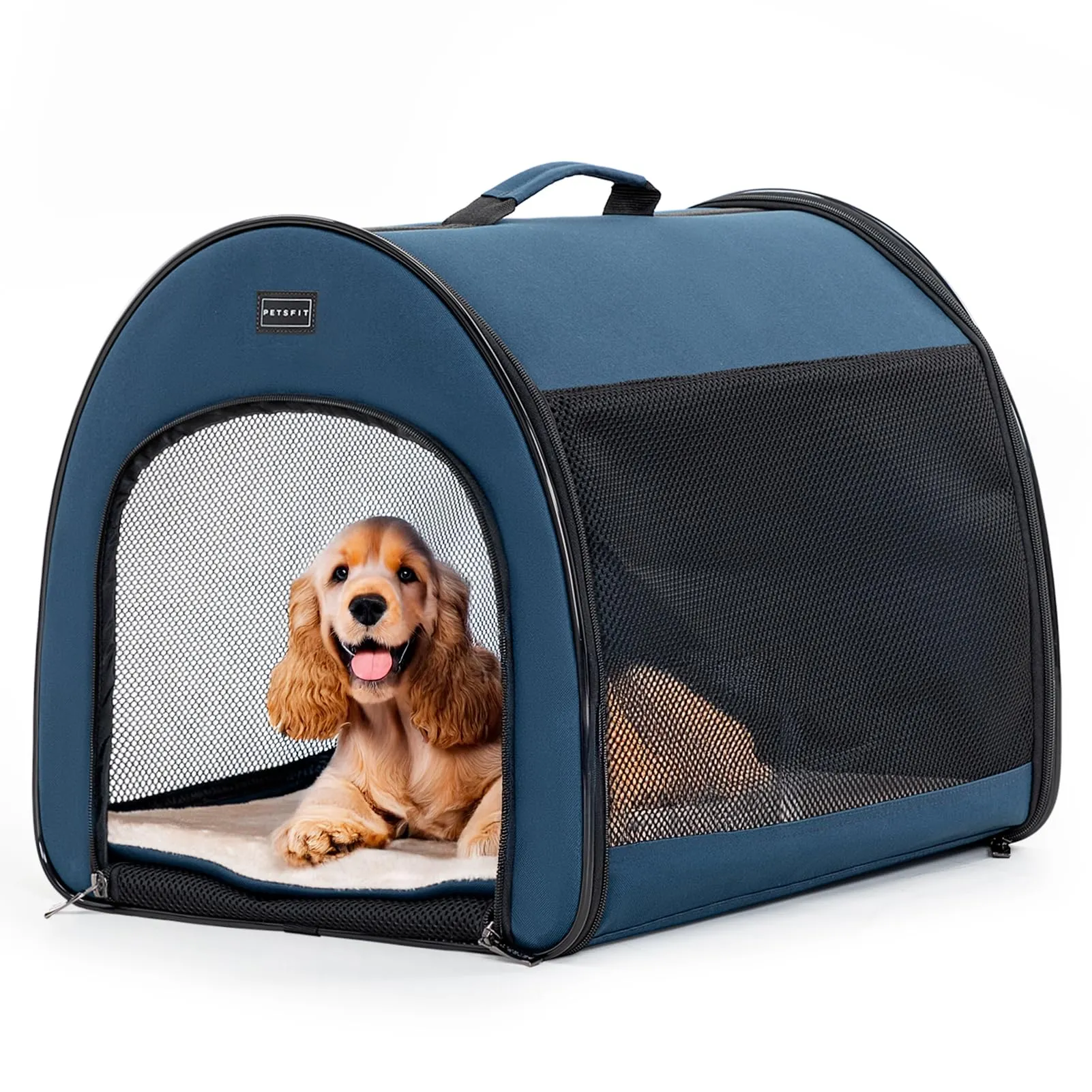 Petsfit Trasportino per Cani Pieghevole, Design Curvo con Tasche e Cuscino, Blu, 50.5 x 67 x 50.5cm - immagine 1