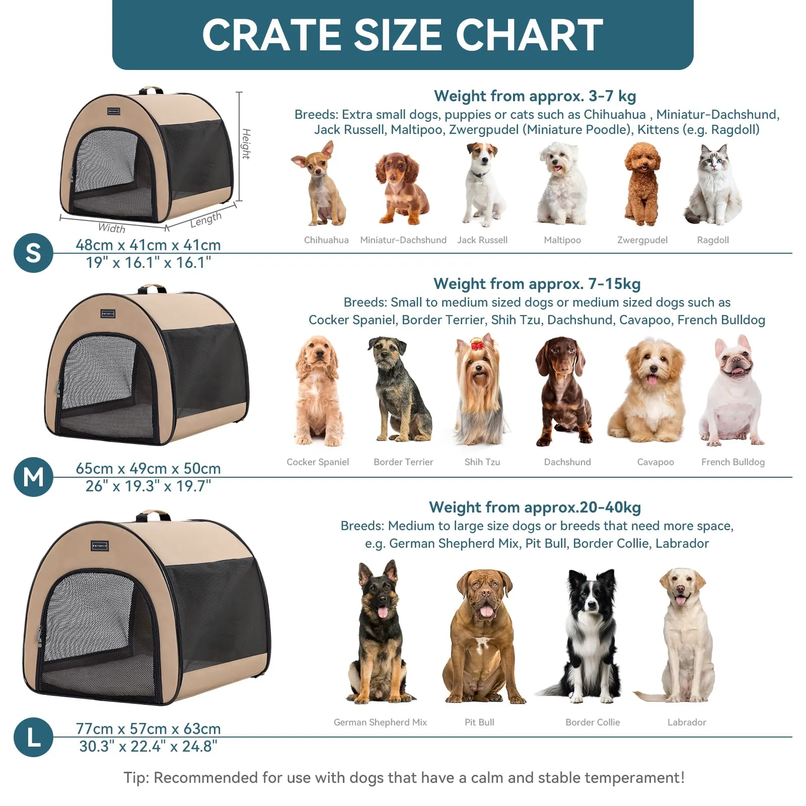 Petsfit Borsa Trasportino per Cani Pieghevole con Tasche e Cuscino, Cachi, 42 x 48.5 x 41.5cm - immagine 2