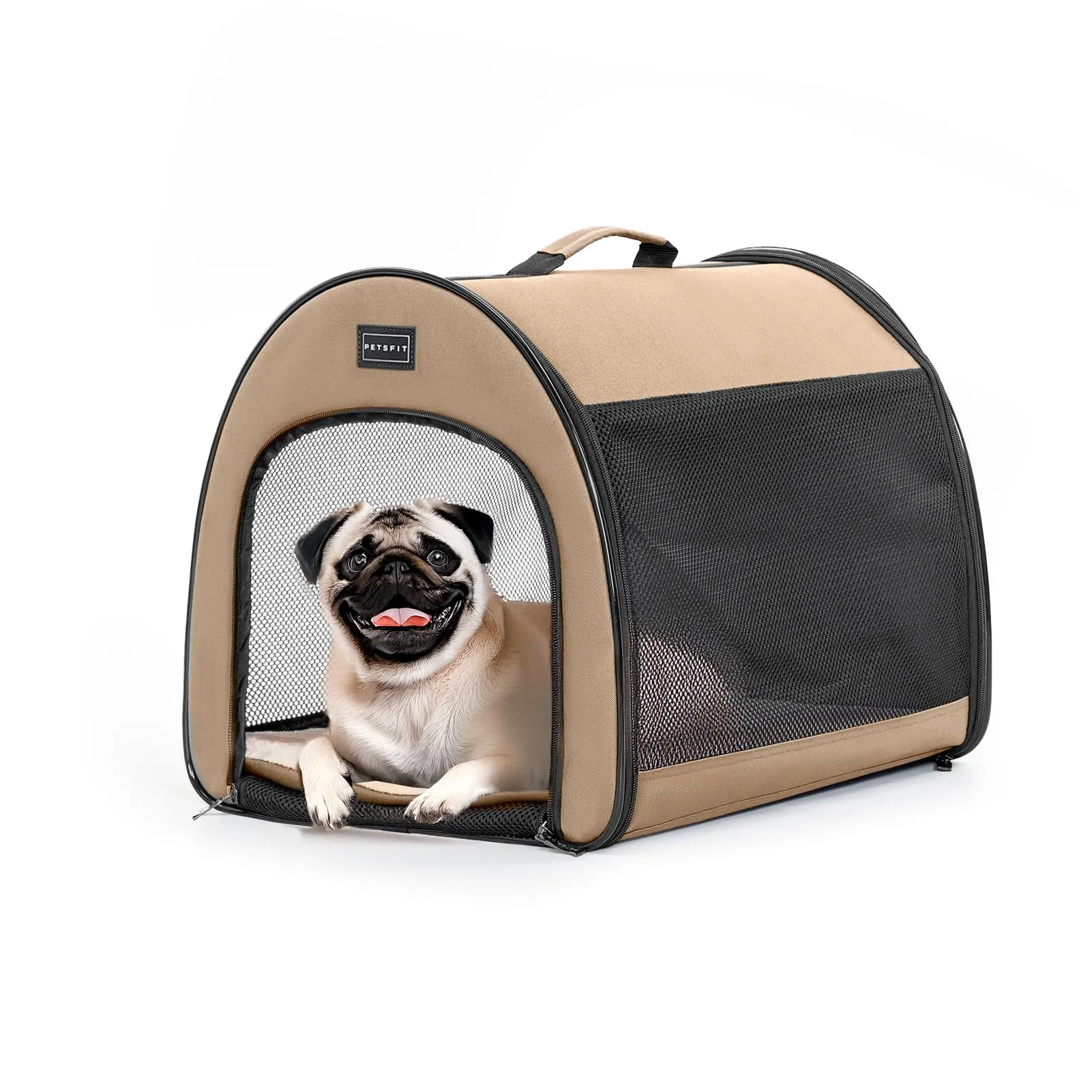Petsfit Borsa Trasportino per Cani Pieghevole con Tasche e Cuscino, Cachi, 42 x 48.5 x 41.5cm - immagine 7