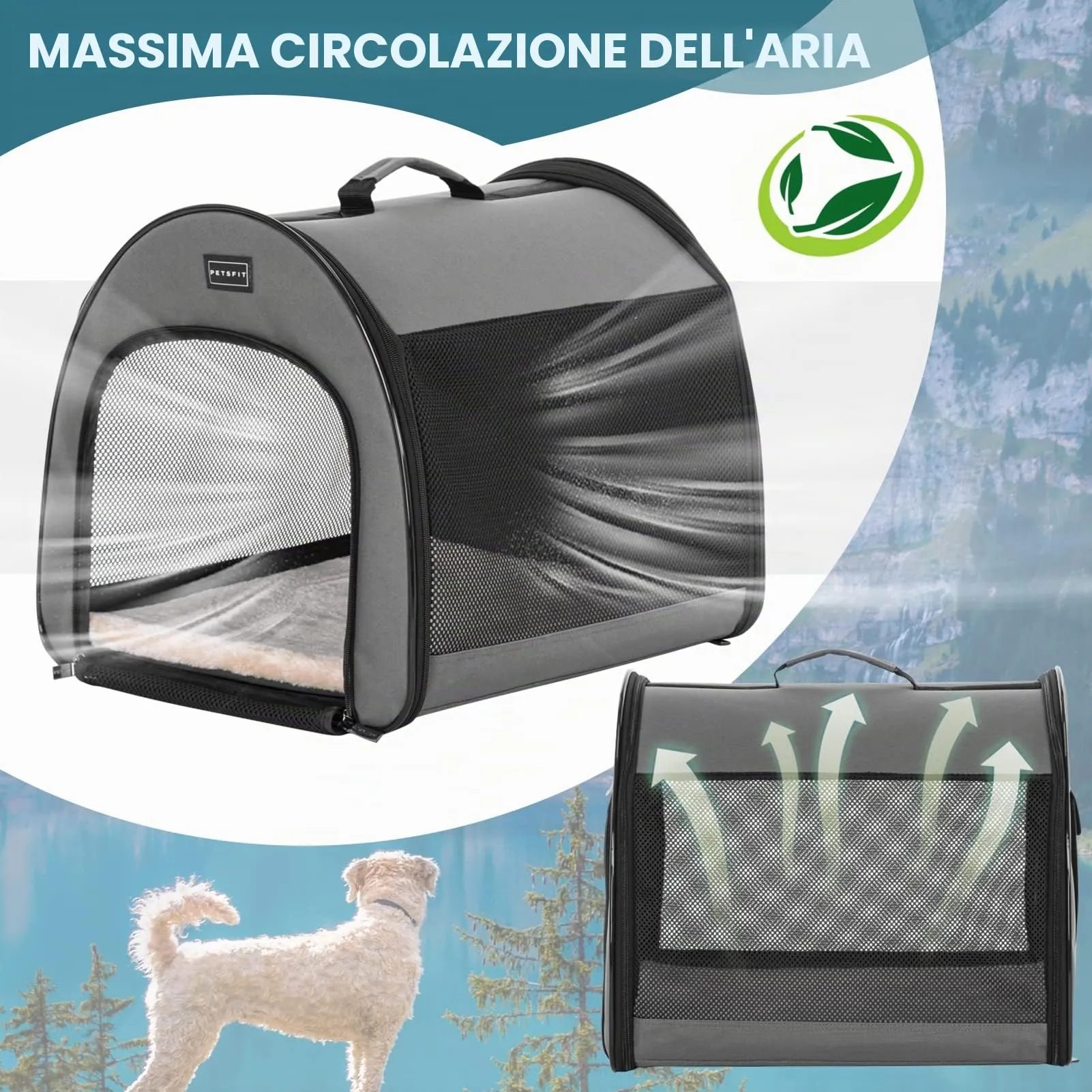 Petsfit Borsa Trasportino per Cani Pieghevole con Tasche e Cuscino, Grigio Sicuro, 42 x 48.5 x 41.5cm - immagine 4