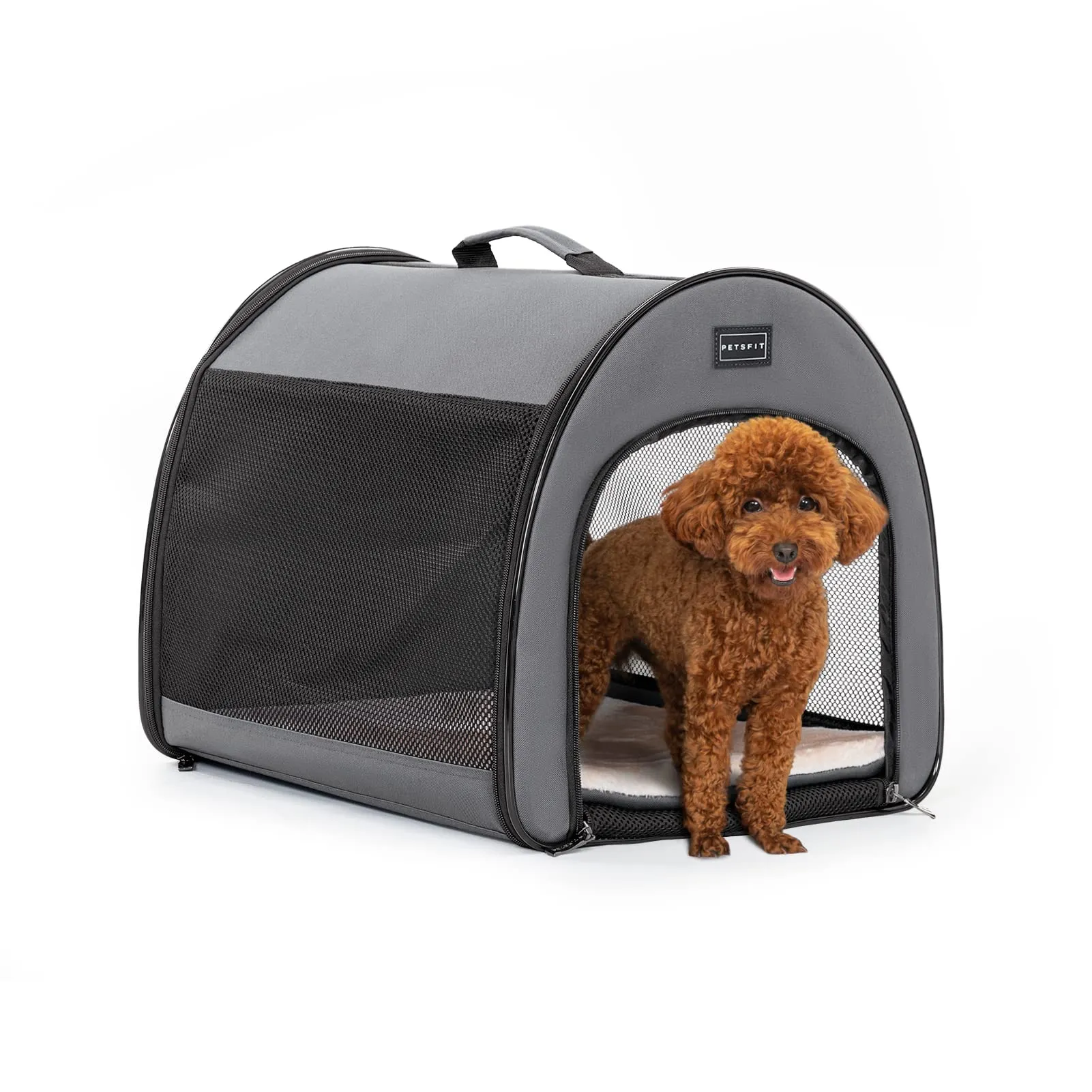 Petsfit Borsa Trasportino per Cani Pieghevole con Tasche e Cuscino, Grigio Sicuro, 42 x 48.5 x 41.5cm - immagine 8