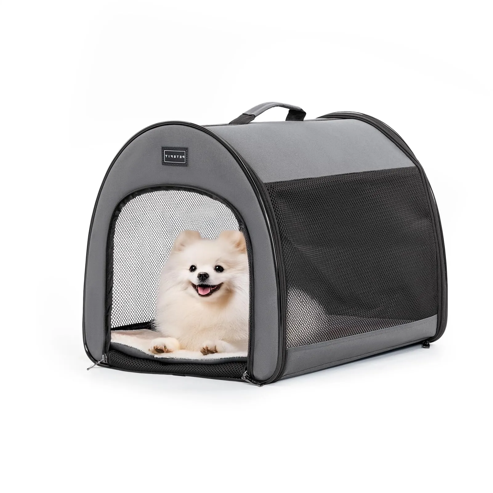 Petsfit Borsa Trasportino per Cani Pieghevole con Tasche e Cuscino, Grigio Sicuro, 42 x 48.5 x 41.5cm - immagine 9