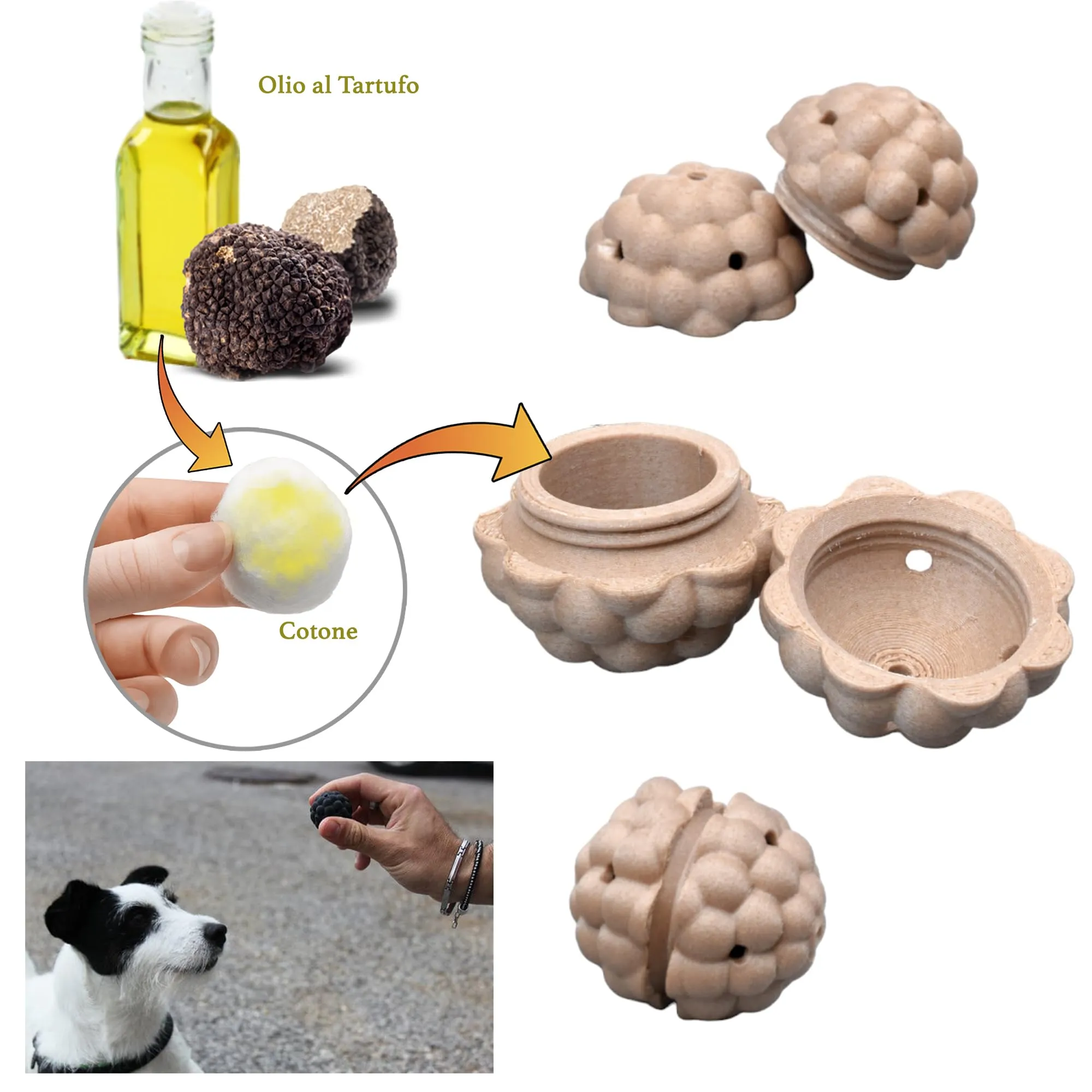 Smartflo Kit 3 Tartufo Allenamento Cane Pallina Legno PLA Ovetti Addestramento Made in Italy - immagine 2