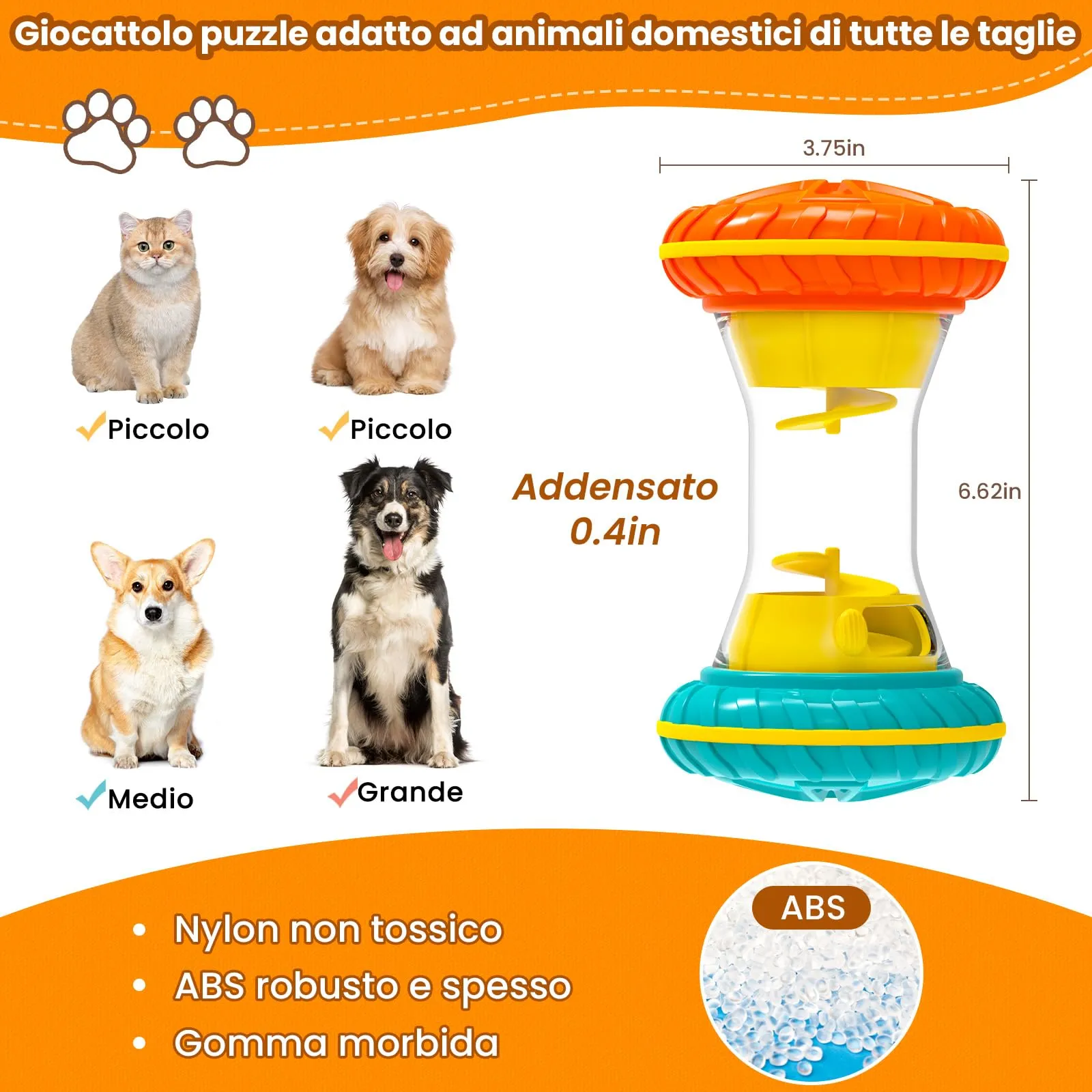 MateeyLife Giochi per Cani Interattivi con Slow Feeder e Puzzle Anti Noia, Taglia Media, Arancione - immagine 2