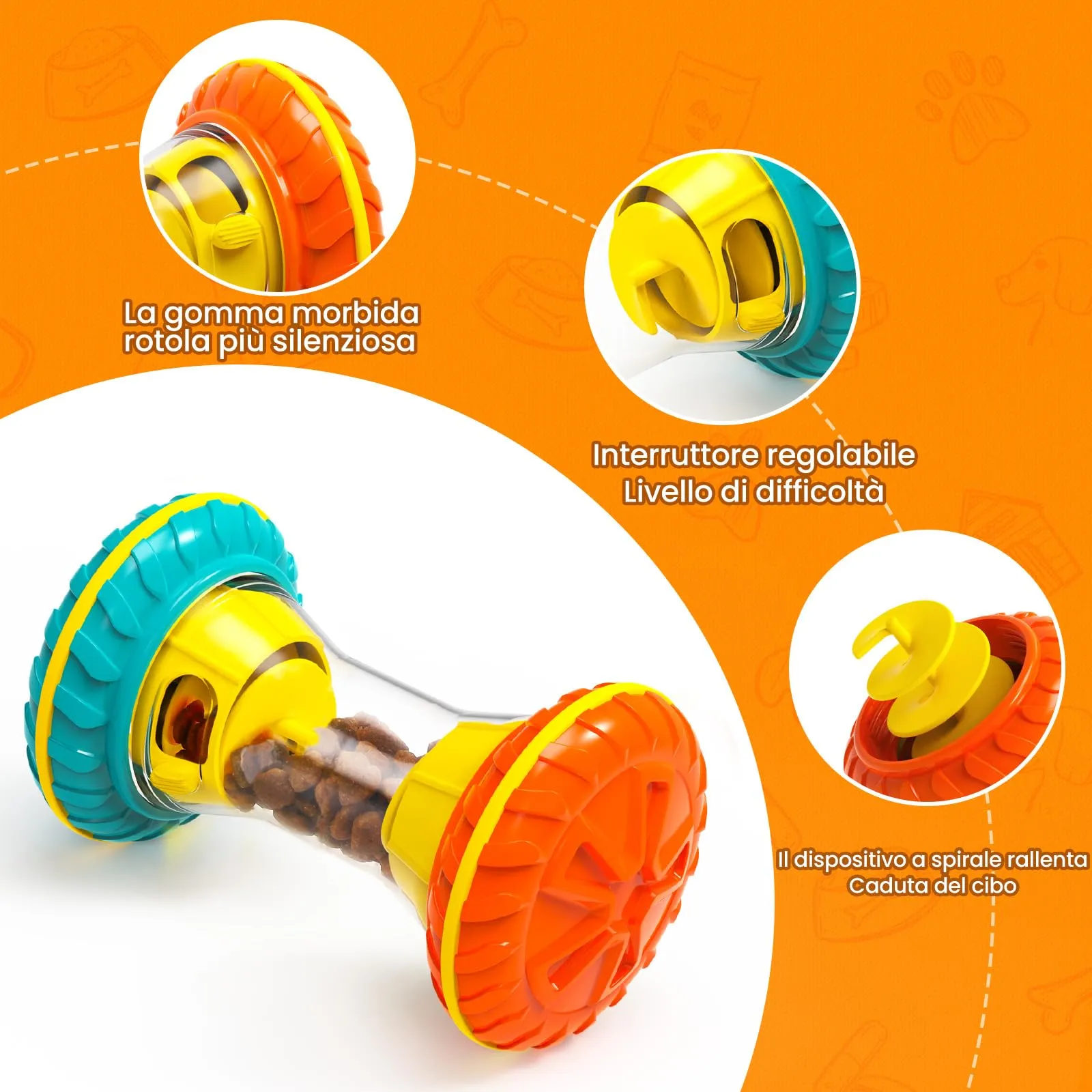 MateeyLife Giochi per Cani Interattivi con Slow Feeder e Puzzle Anti Noia, Taglia Media, Arancione - immagine 3