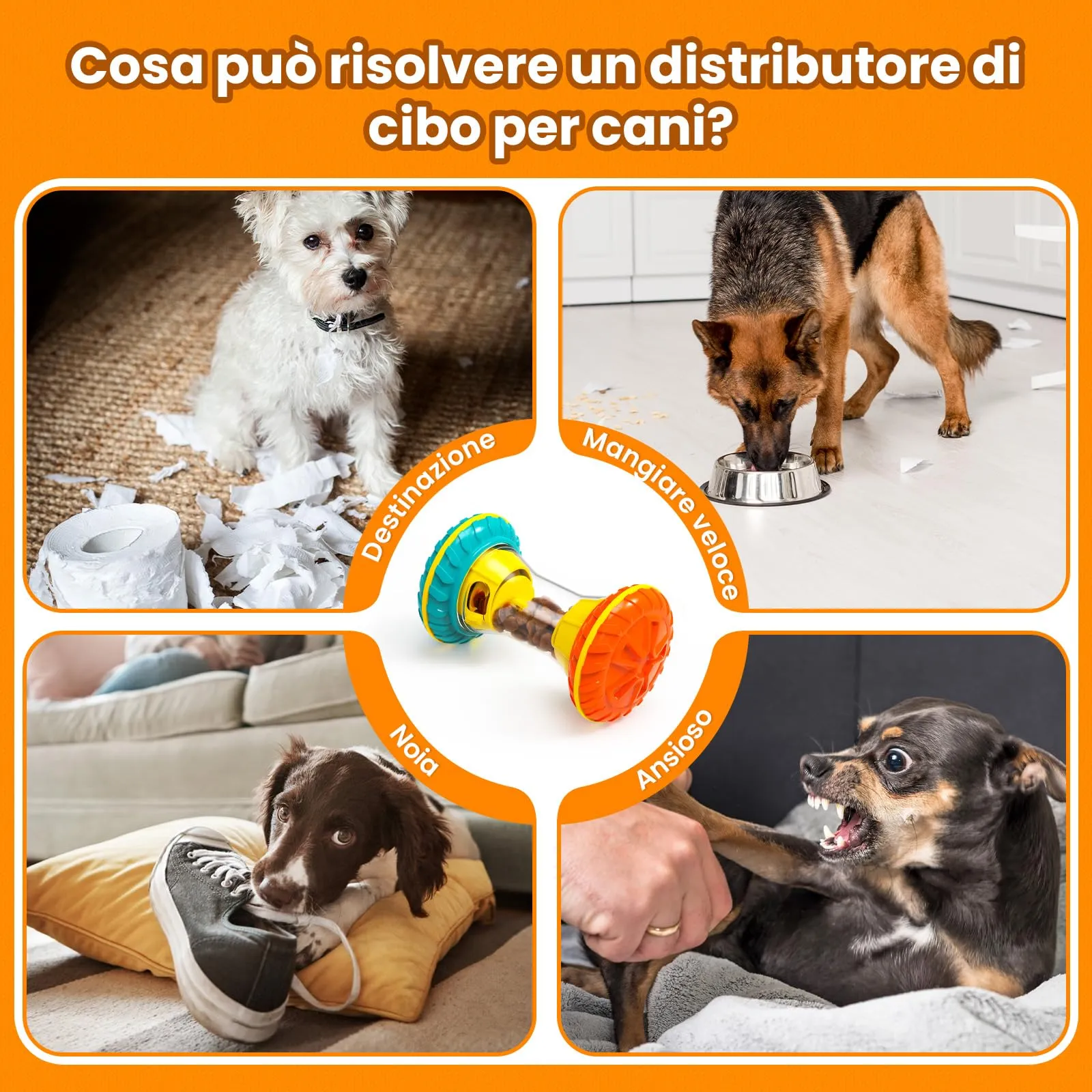 MateeyLife Giochi per Cani Interattivi con Slow Feeder e Puzzle Anti Noia, Taglia Media, Arancione - immagine 5