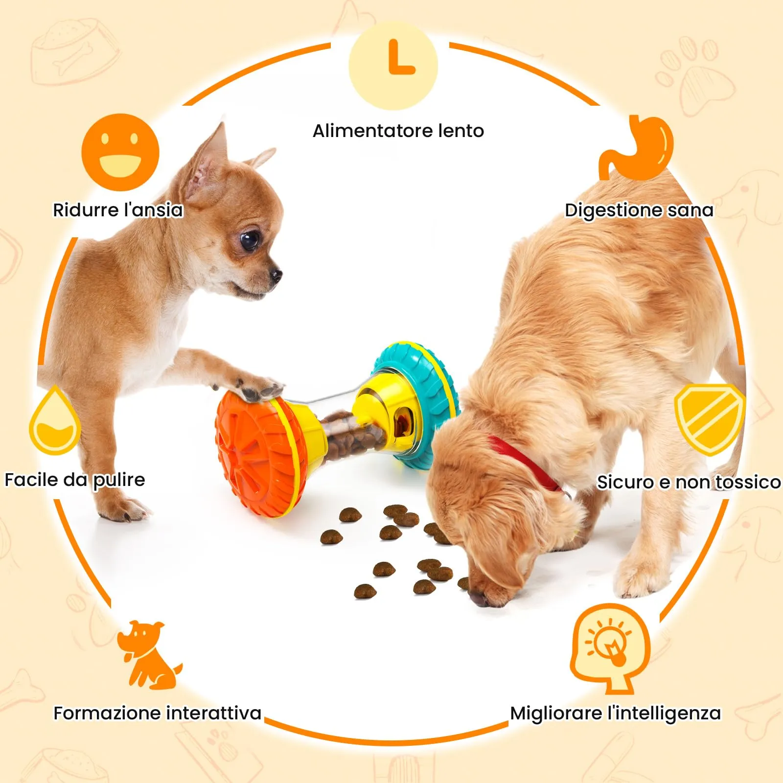 MateeyLife Giochi per Cani Interattivi con Slow Feeder e Puzzle Anti Noia, Taglia Media, Arancione - immagine 6