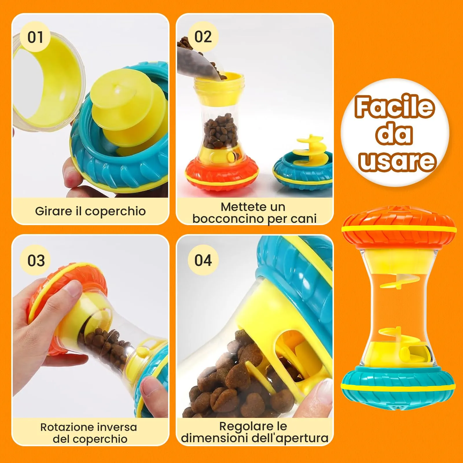 MateeyLife Giochi per Cani Interattivi con Slow Feeder e Puzzle Anti Noia, Taglia Media, Arancione - immagine 7