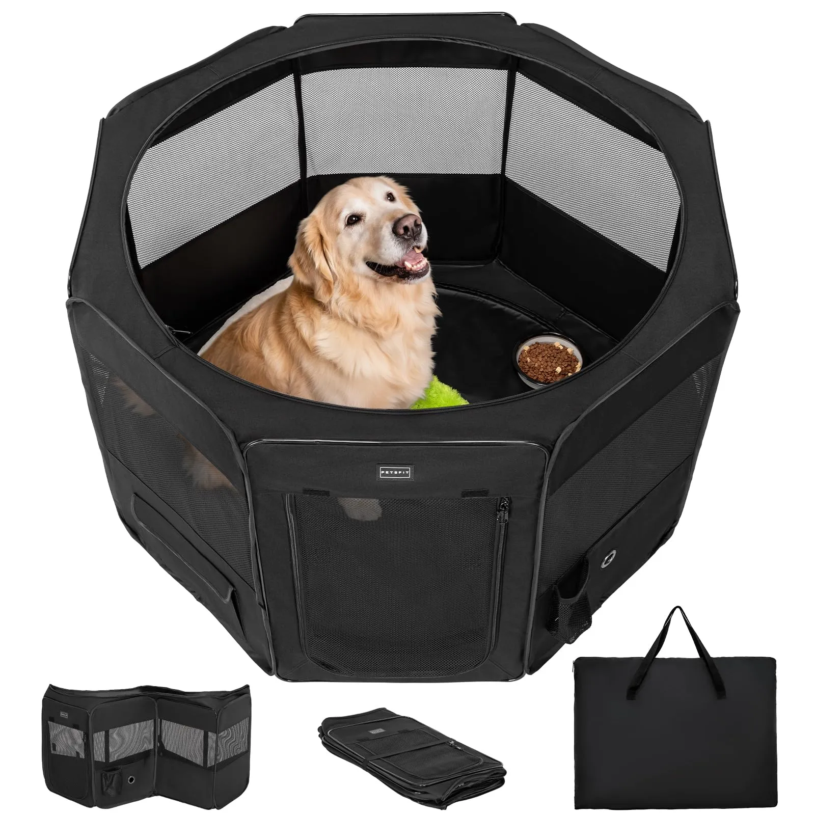 Petsfit Cane Penna Indoor Pieghevole con Fondo Anti-Perdita, 116 × 106 × 72 cm, Nero - immagine 1