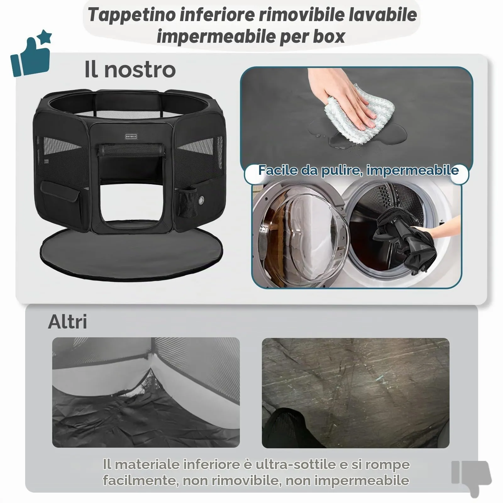 Petsfit Cane Penna Indoor Pieghevole con Fondo Anti-Perdita, 116 × 106 × 72 cm, Nero - immagine 2