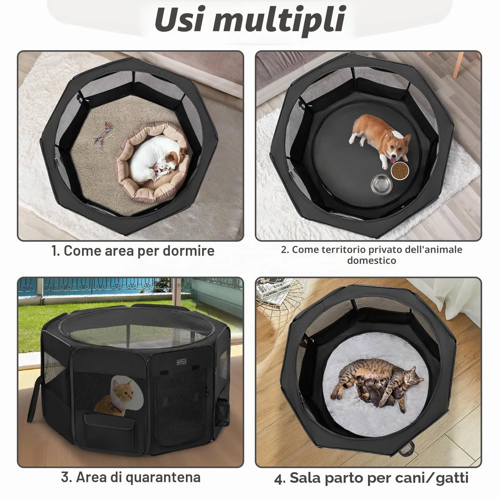 Petsfit Cane Penna Indoor Pieghevole con Fondo Anti-Perdita, 116 × 106 × 72 cm, Nero - immagine 5