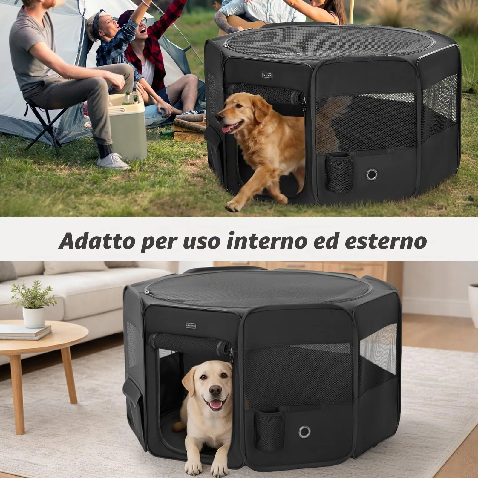 Petsfit Cane Penna Indoor Pieghevole con Fondo Anti-Perdita, 116 × 106 × 72 cm, Nero - immagine 7