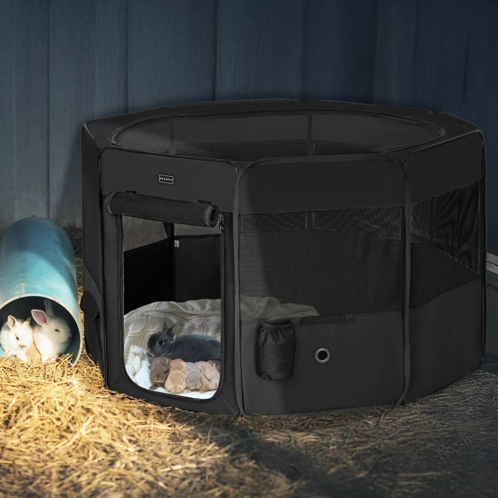 Petsfit Cane Penna Indoor Pieghevole con Fondo Anti-Perdita, 116 × 106 × 72 cm, Nero - immagine 8