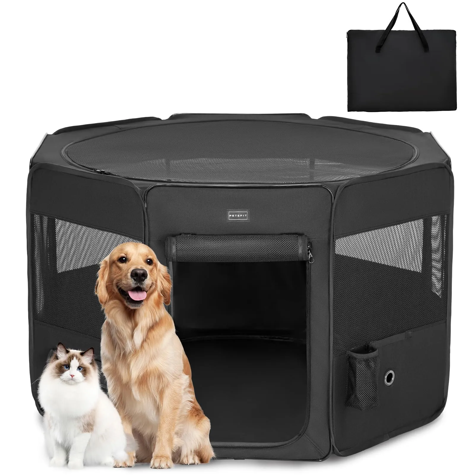 Petsfit Cane Penna Indoor Pieghevole con Fondo Anti-Perdita, 116 × 106 × 72 cm, Nero - immagine 9