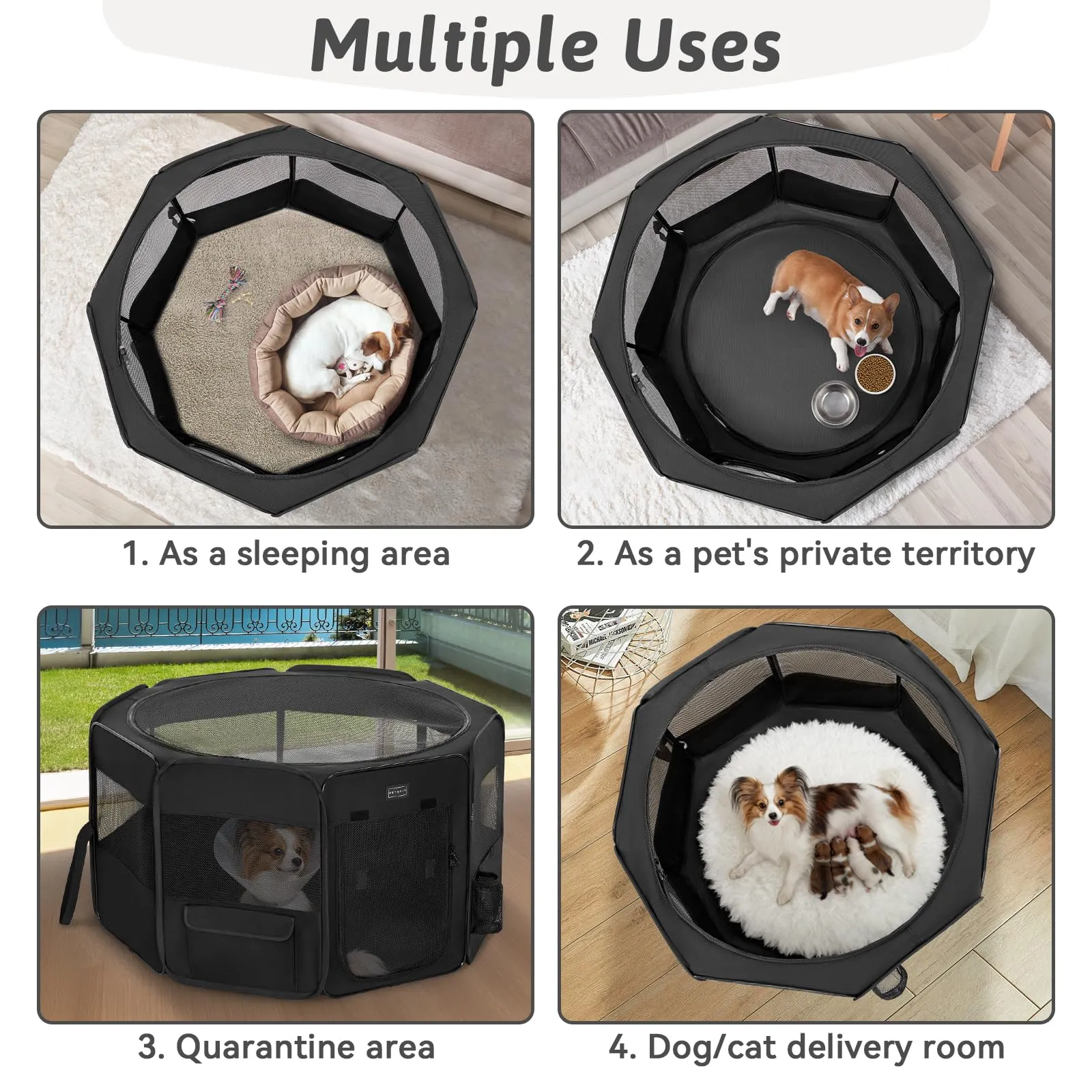 Petsfit Cane Box Indoor Pieghevole con Fondo Anti-Perdita, 116 × 105 × 61 cm, Nero - immagine 3