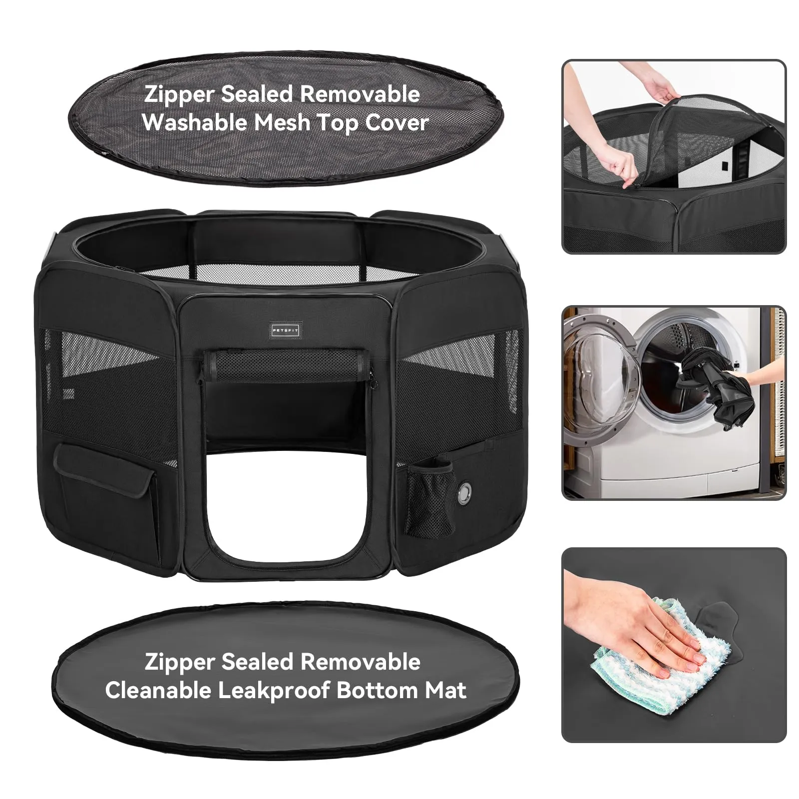 Petsfit Cane Box Indoor Pieghevole con Fondo Anti-Perdita, 116 × 105 × 61 cm, Nero - immagine 7