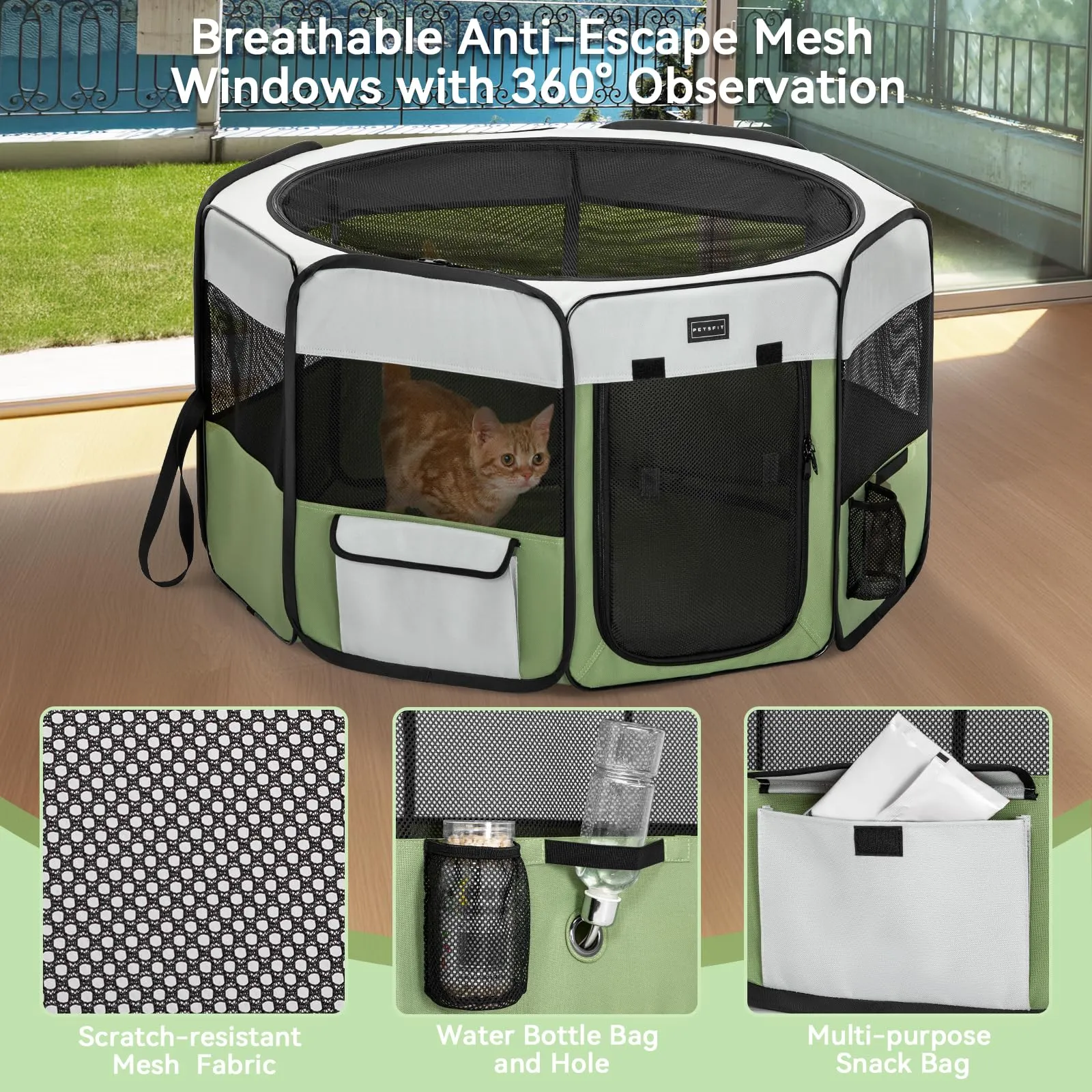 Petsfit Penna per cani da interni, fondo anti-perdite, pieghevole, 116 × 105 × 61 cm, verde - immagine 3