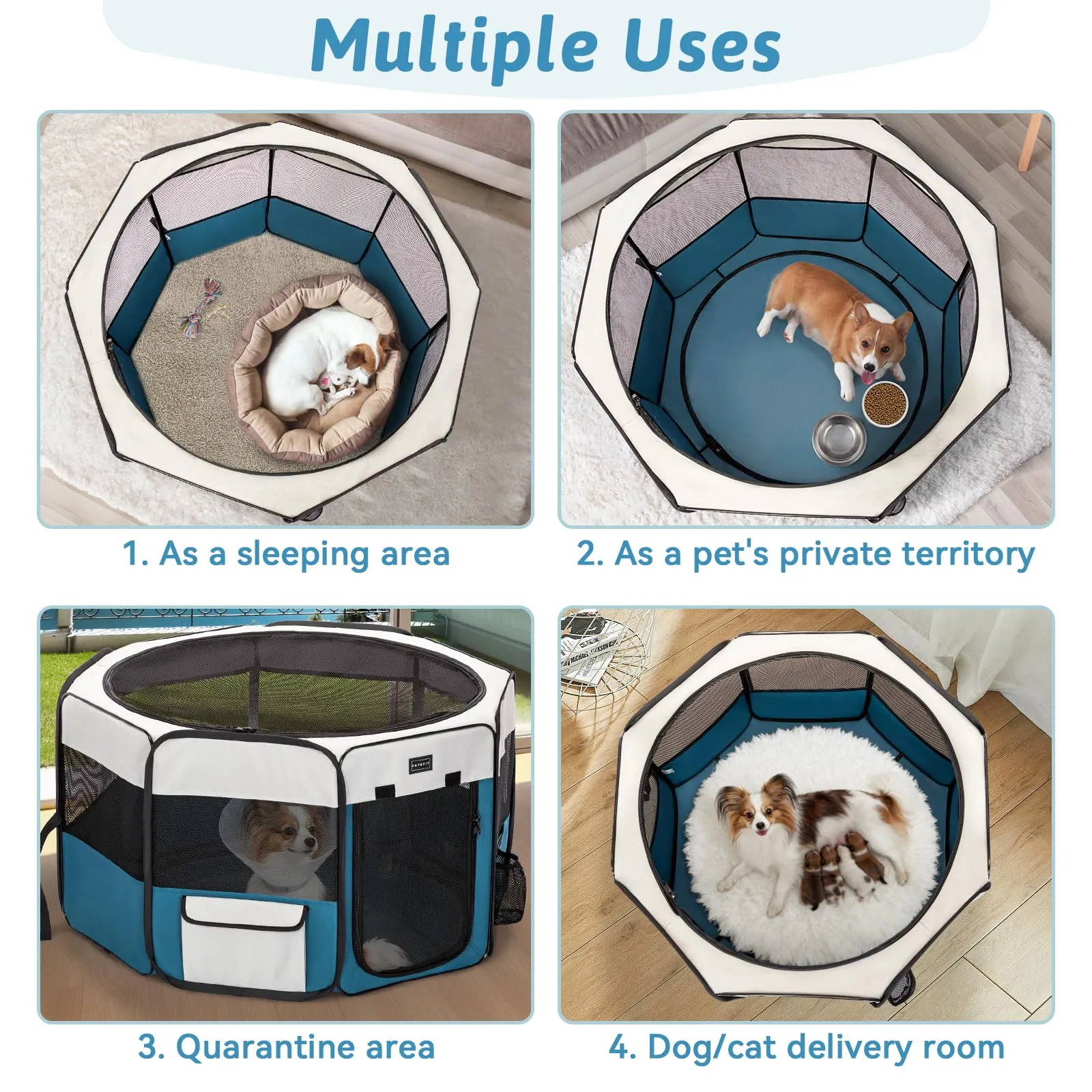 Petsfit Canile per Cani da Interno Pieghevole con Fondo Anti-Perdita, 116 × 105 × 61 cm, Blu - immagine 5