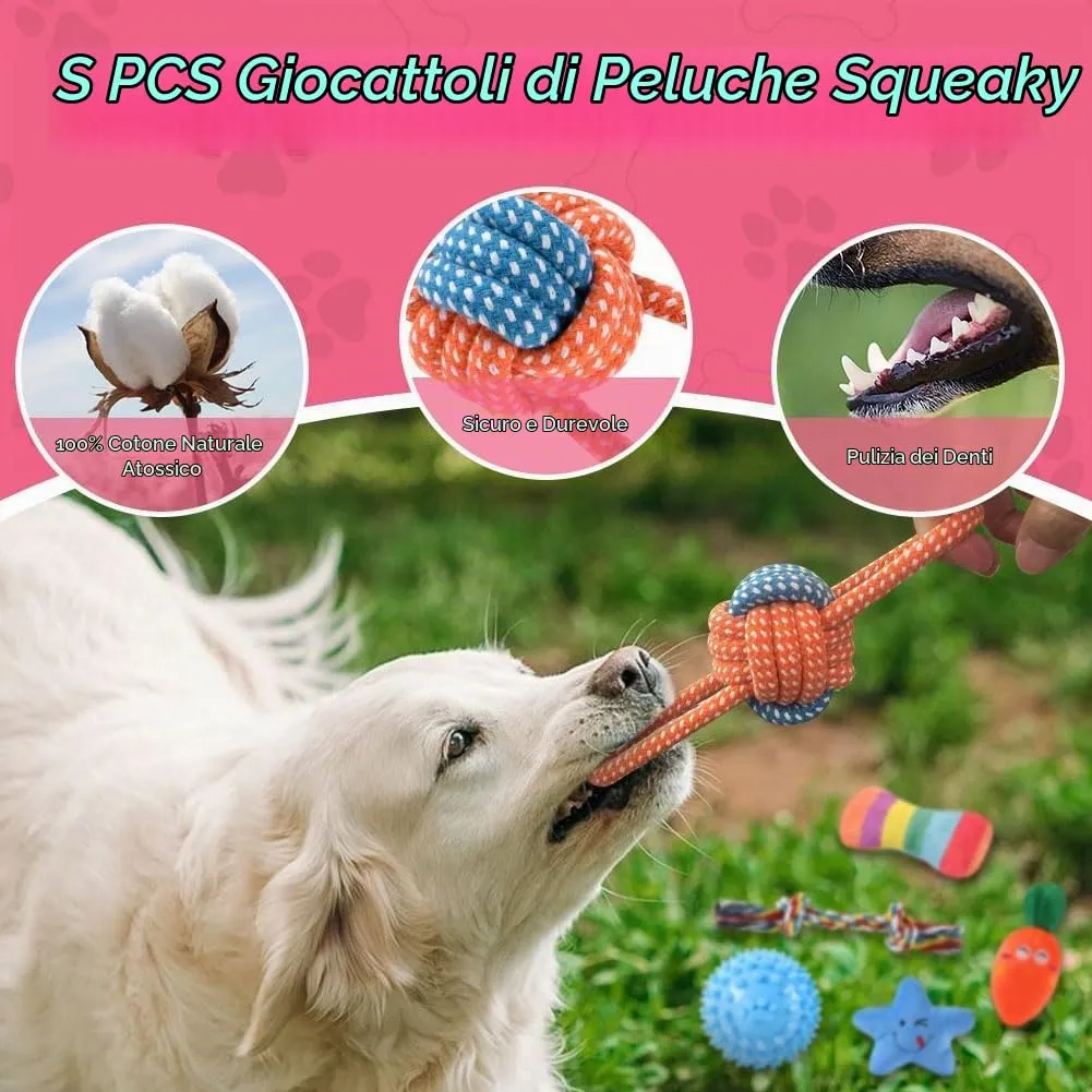 AMFUN Set di 9 Giocattoli da Masticare per Cuccioli e Cani di Piccola Taglia in Cotone Naturale - immagine 5