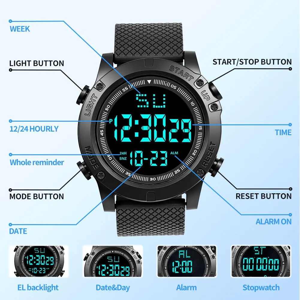 OFFCUP Orologio Digitale da Uomo, Cronografo Sportivo Casual - immagine 4