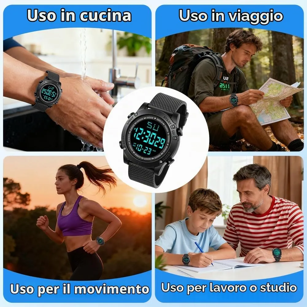 OFFCUP Orologio Digitale da Uomo, Cronografo Sportivo Casual - immagine 7