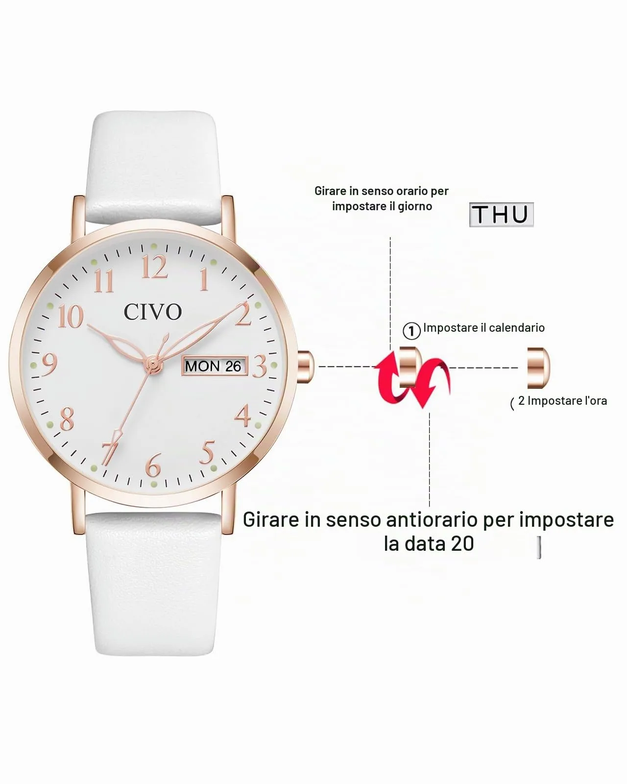 CIVO Orologio Donna Analogico 35mm Quadrante Grande Numeri 2408C-4 - immagine 4
