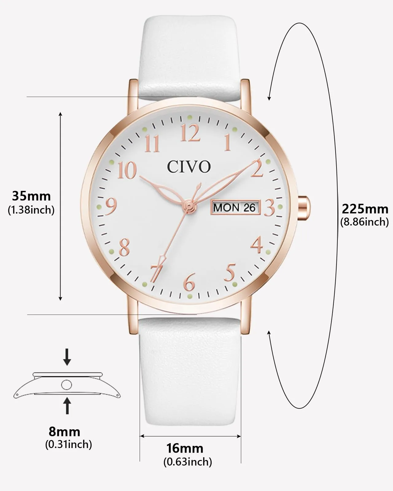 CIVO Orologio Donna Analogico 35mm Quadrante Grande Numeri 2408C-4 - immagine 5