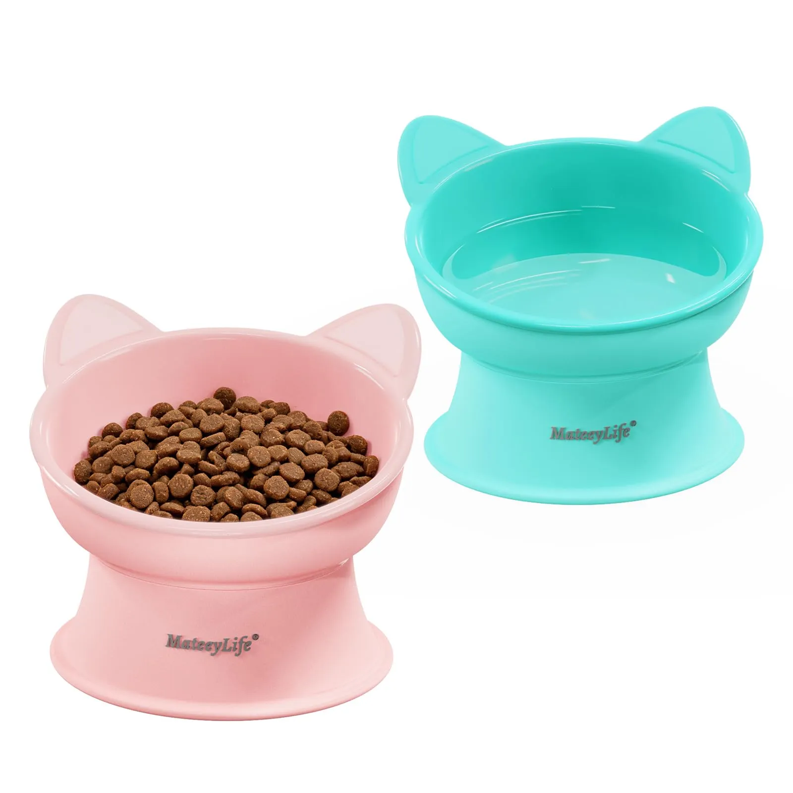 MateeyLife Ciotole per Gatti Rialzate, Set da 2, Rosa e Verde - immagine 1