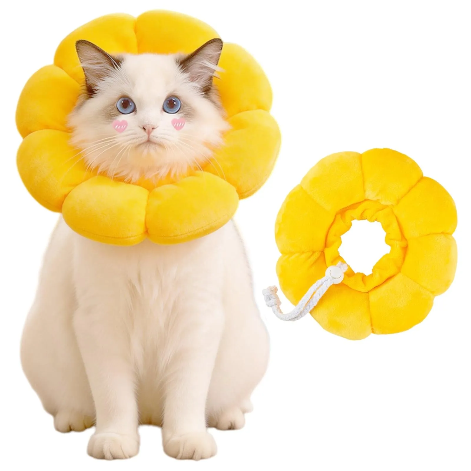 MHwan Collare Elisabettiano per Gatti in Cotone Scamosciato Traspirante, Taglia S, Giallo - immagine 1