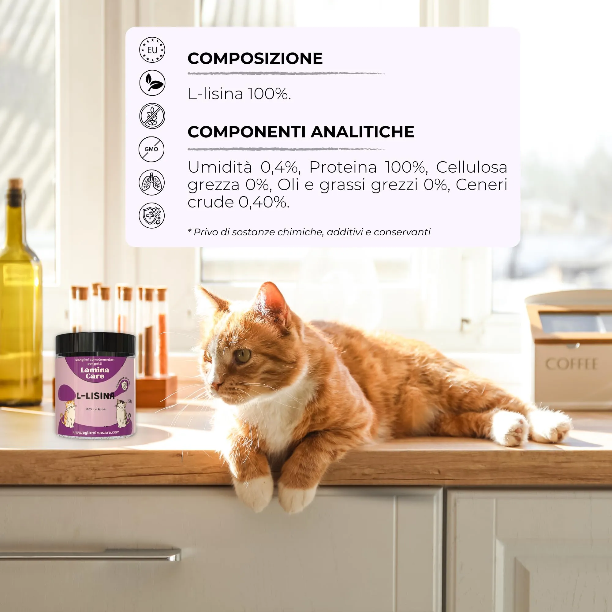 Lamina Care Lisina per Gatti in Polvere 100% Pura - Integratore per Herpes Felino, Sistema Immunitario e Vie Respiratorie - immagine 6