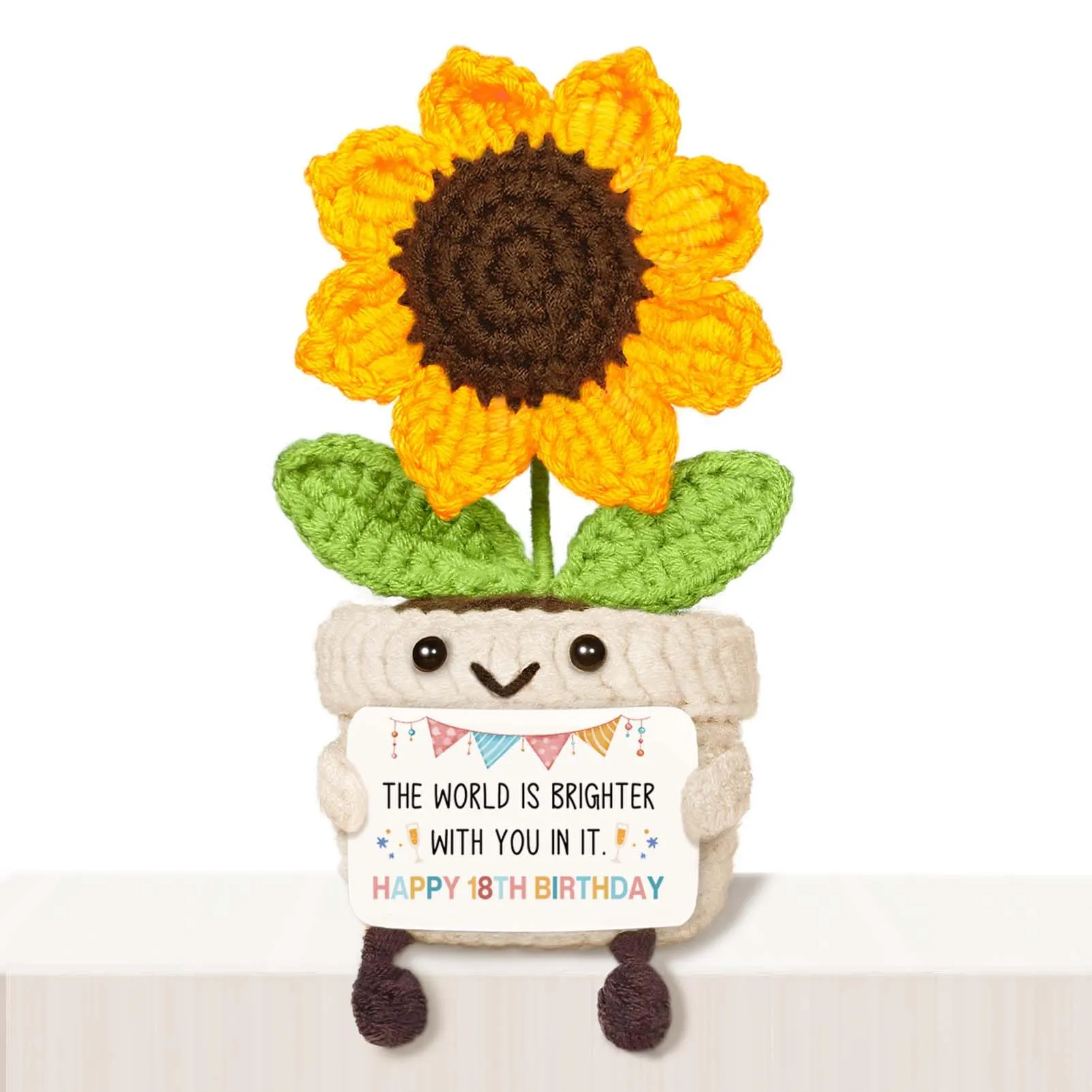 Giftasy Girasole all'uncinetto fatto a mano con biglietto per 18° compleanno - immagine 1