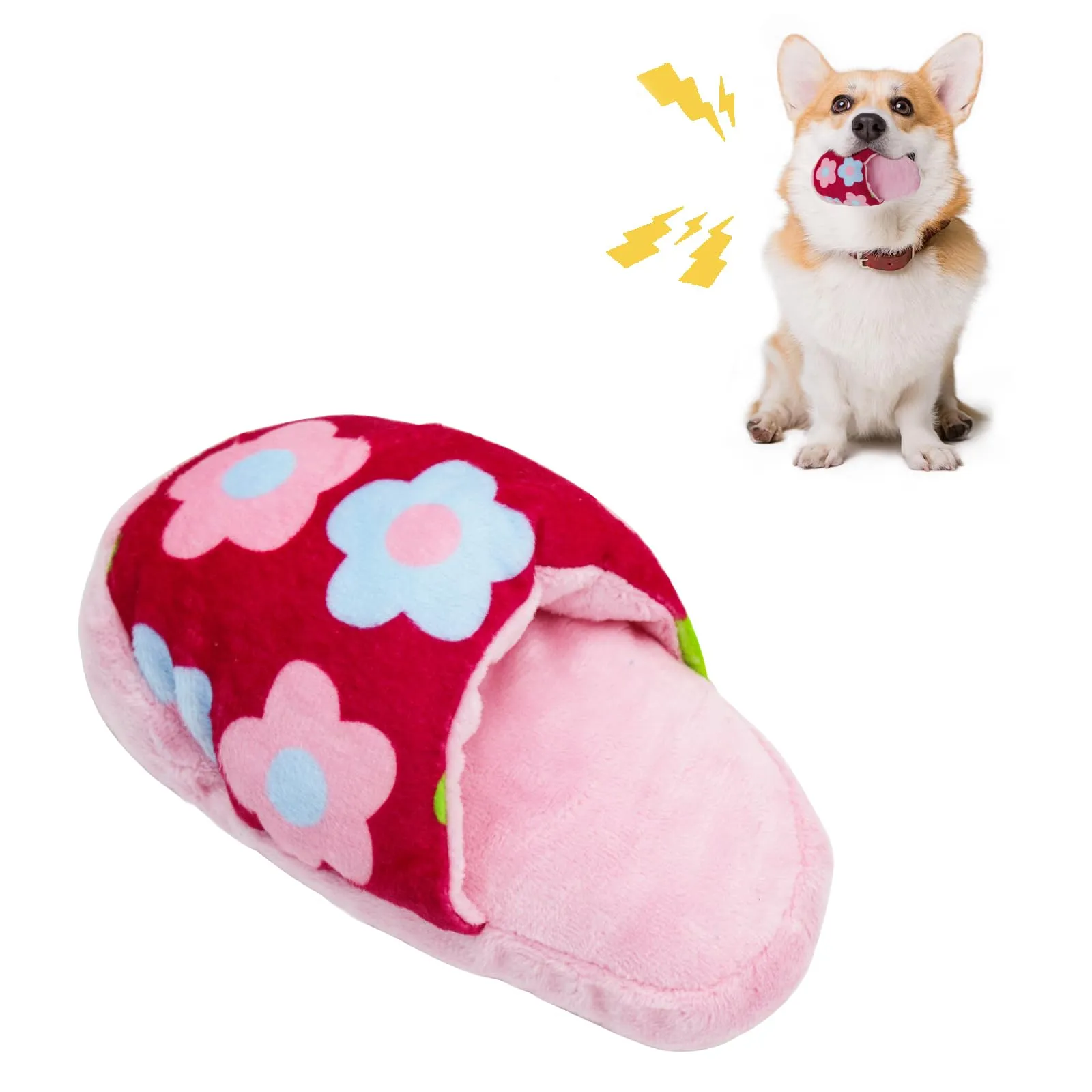 FuninCrea Giocattolo in peluche per cani e cuccioli di taglia media, a forma di pantofolini, Fiori - immagine 1