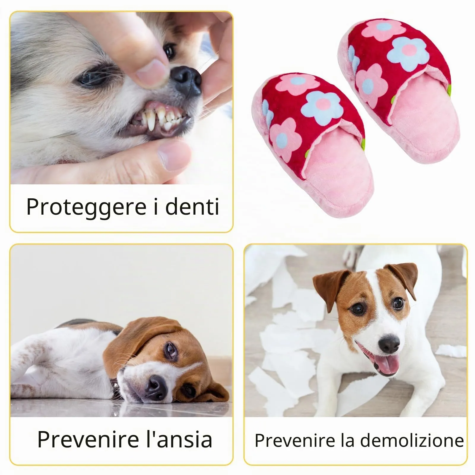 FuninCrea Giocattolo in peluche per cani e cuccioli di taglia media, a forma di pantofolini, Fiori - immagine 4