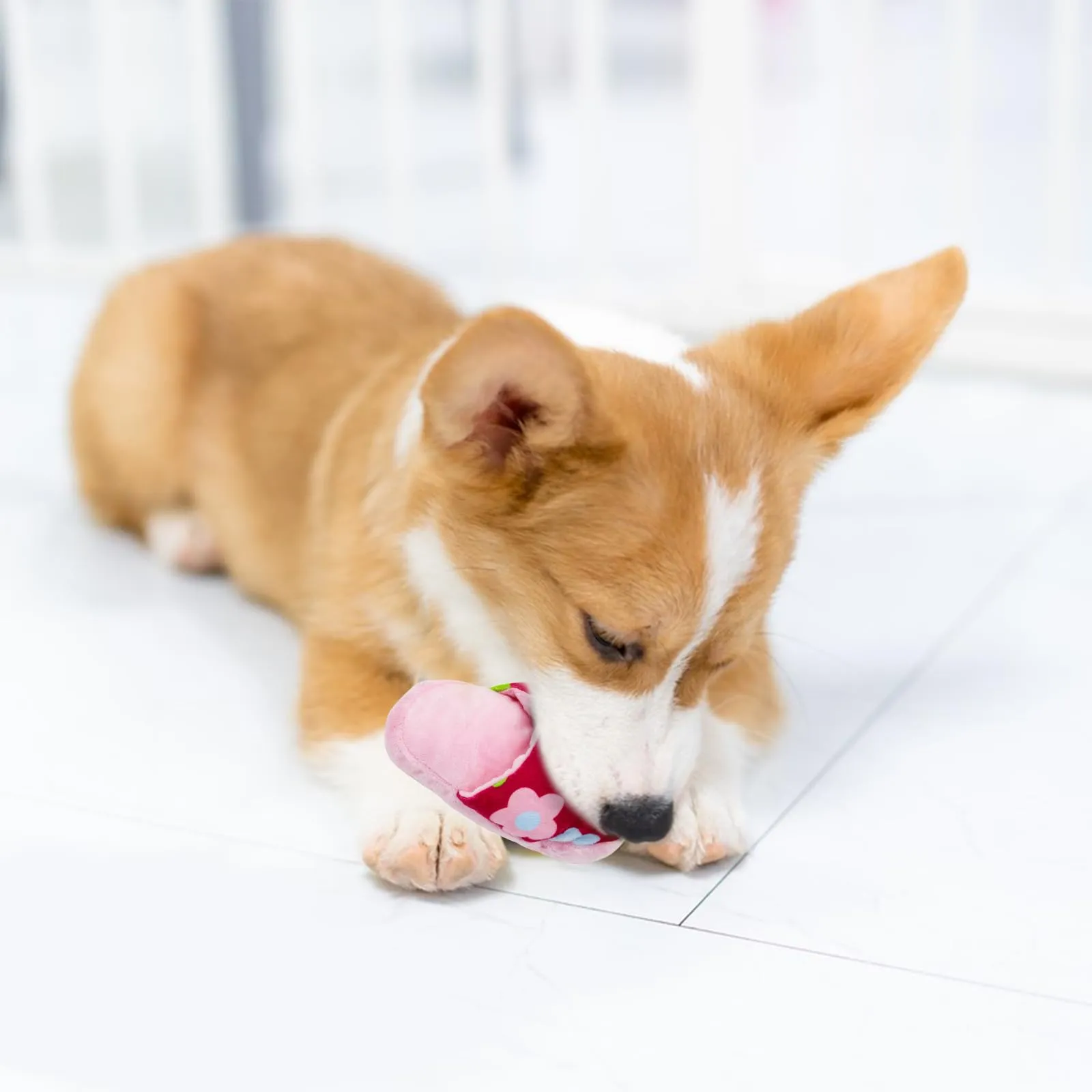 FuninCrea Giocattolo in peluche per cani e cuccioli di taglia media, a forma di pantofolini, Fiori - immagine 6