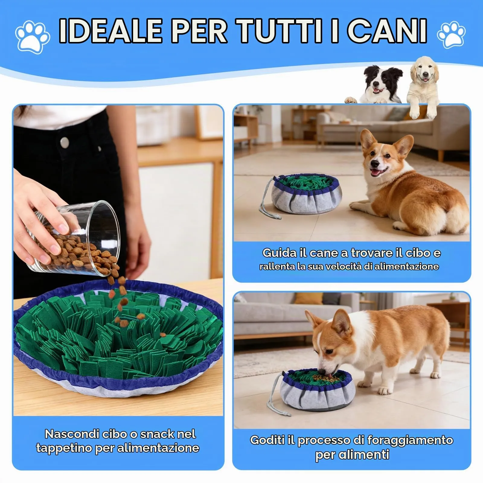 AMFUN Tappeto Olfattivo per Cani, 48 x 48 cm, Lavabile e Antiscivolo, Verde - immagine 4