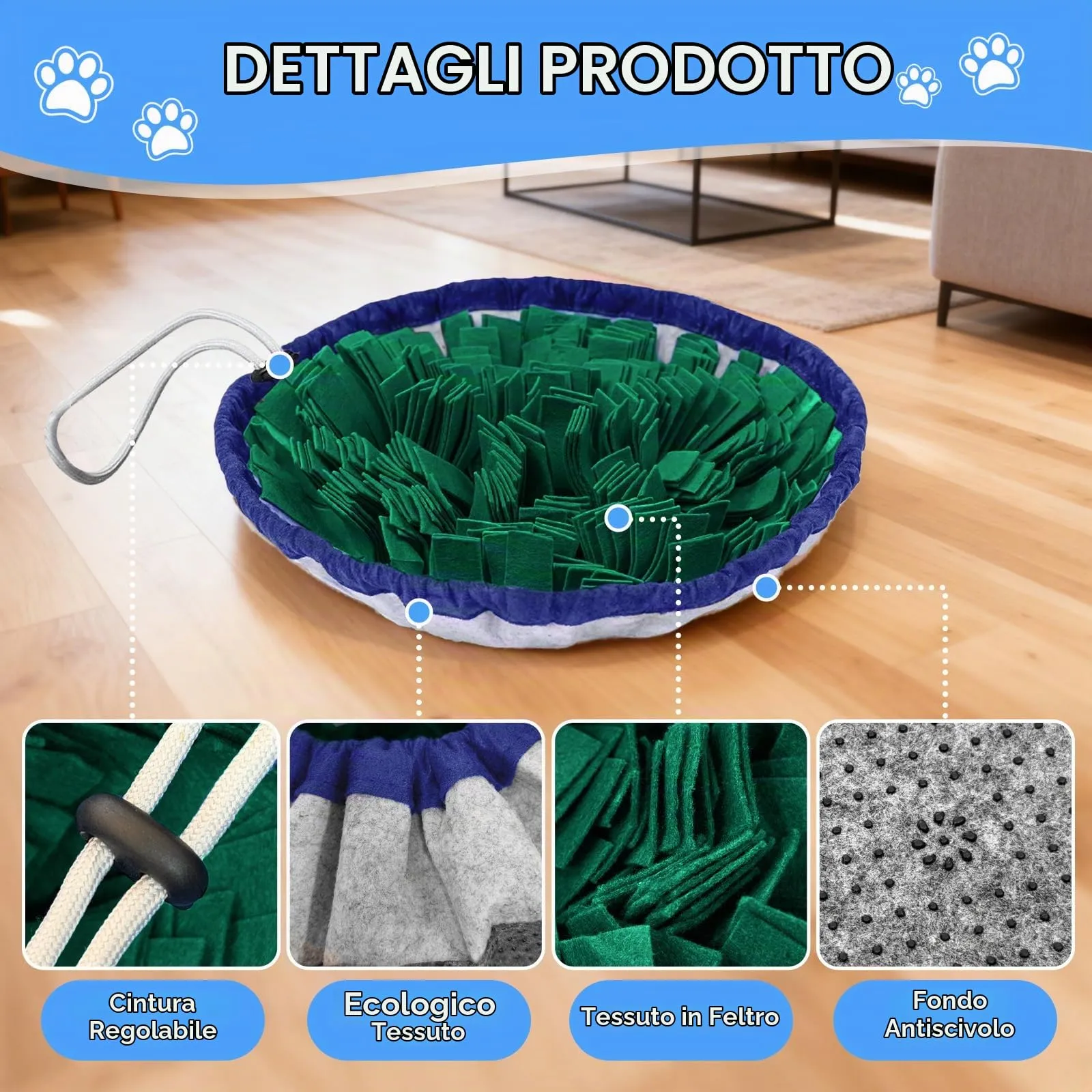 AMFUN Tappeto Olfattivo per Cani, 48 x 48 cm, Lavabile e Antiscivolo, Verde - immagine 5