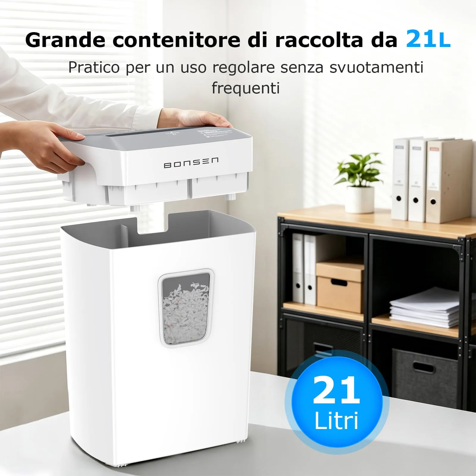 BONSEN Distruggidocumenti Microframmento 12 Fogli, S5211-W, Bianco - immagine 7
