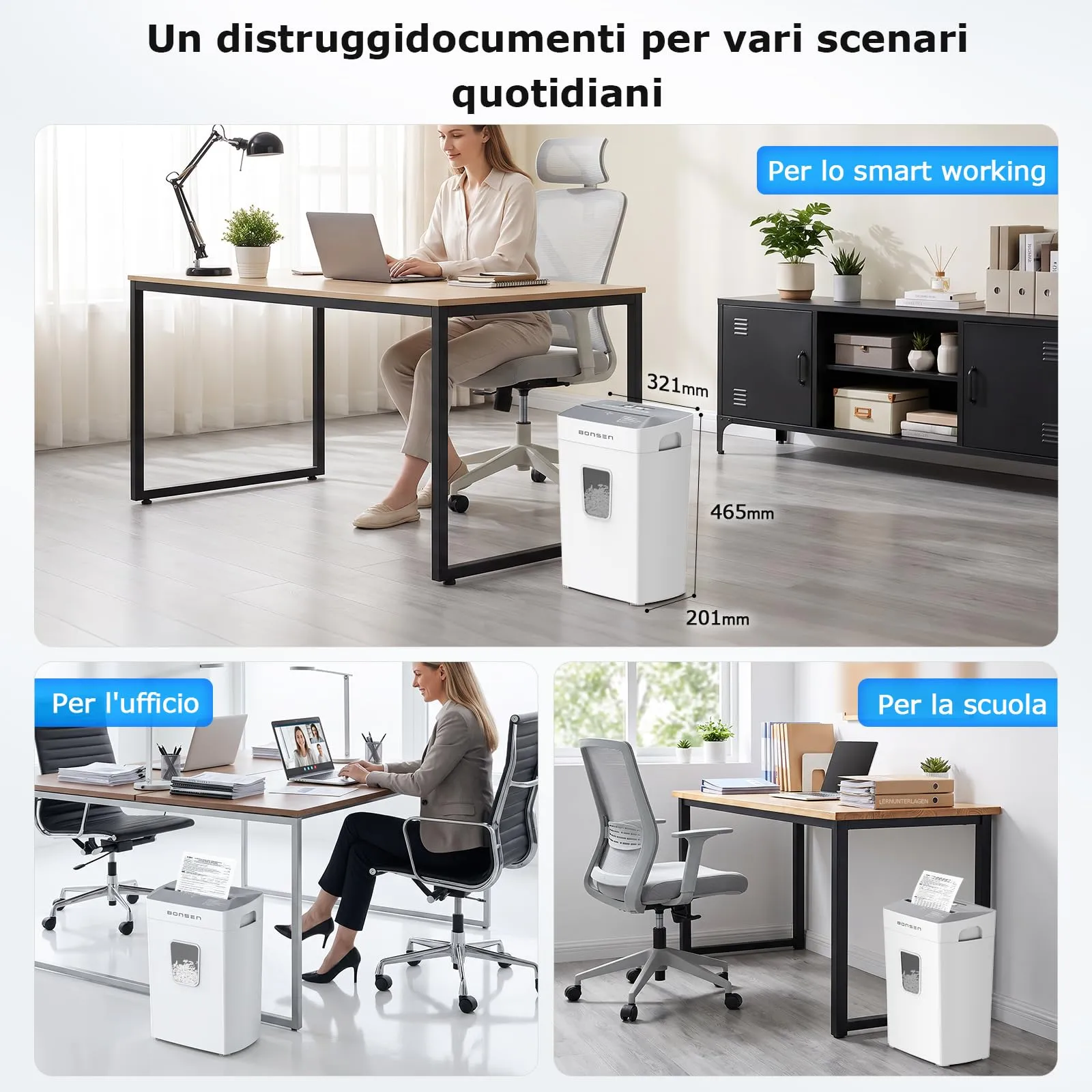 BONSEN Distruggidocumenti Microframmento 12 Fogli, S5211-W, Bianco - immagine 8