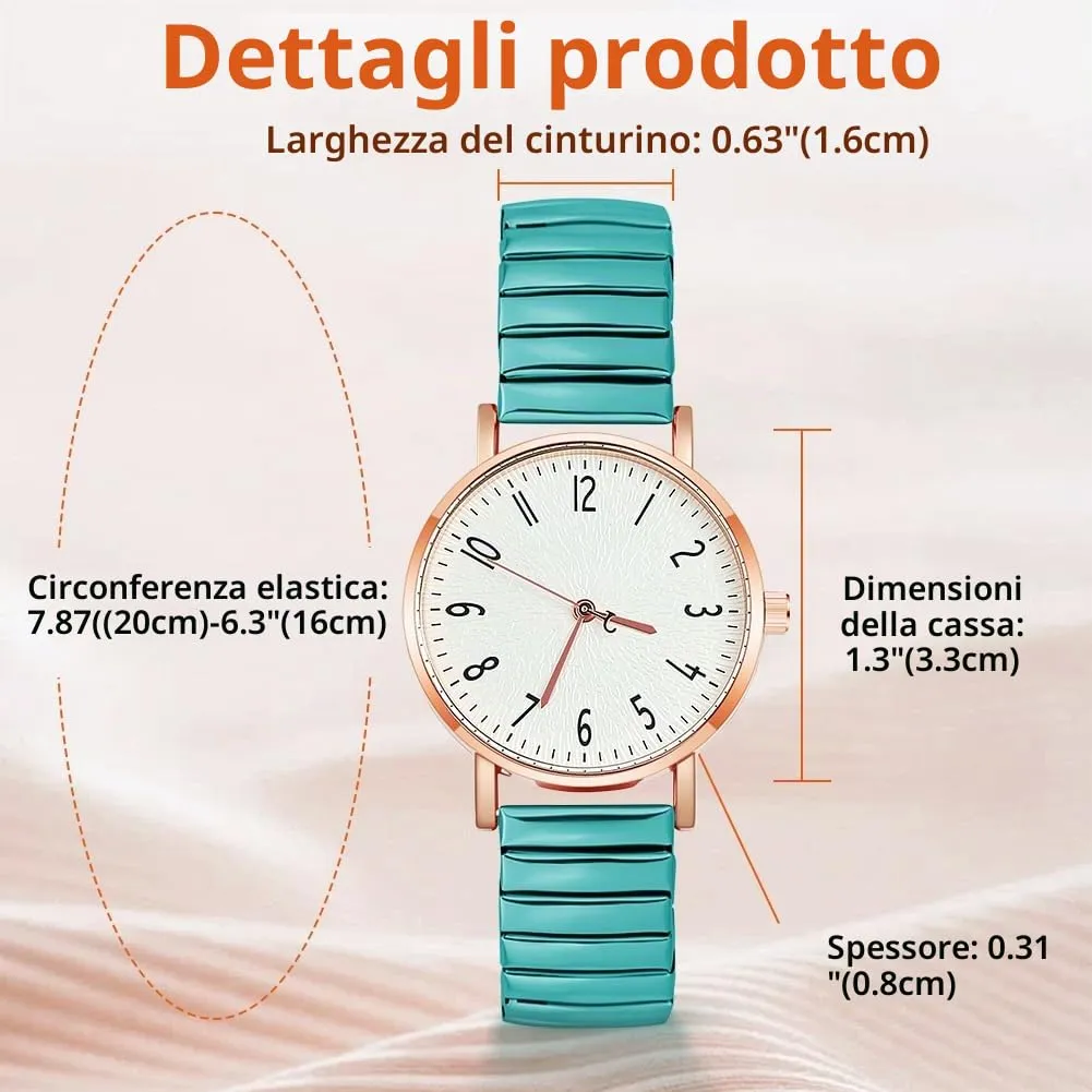 AOOSU Orologio Analogico da Donna con Cinturino in Metallo Elastico, Verde - immagine 2