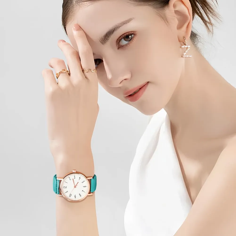 AOOSU Orologio Analogico da Donna con Cinturino in Metallo Elastico, Verde - immagine 4
