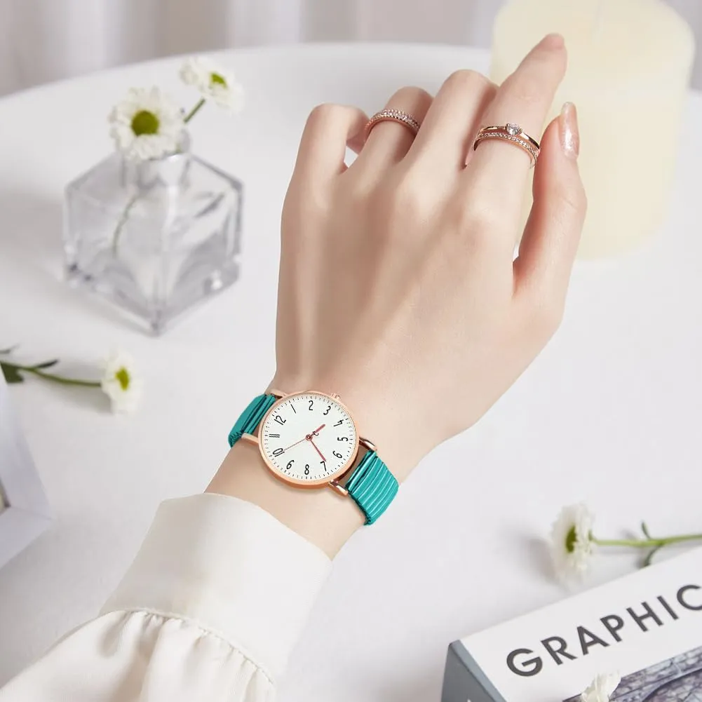 AOOSU Orologio Analogico da Donna con Cinturino in Metallo Elastico, Verde - immagine 5