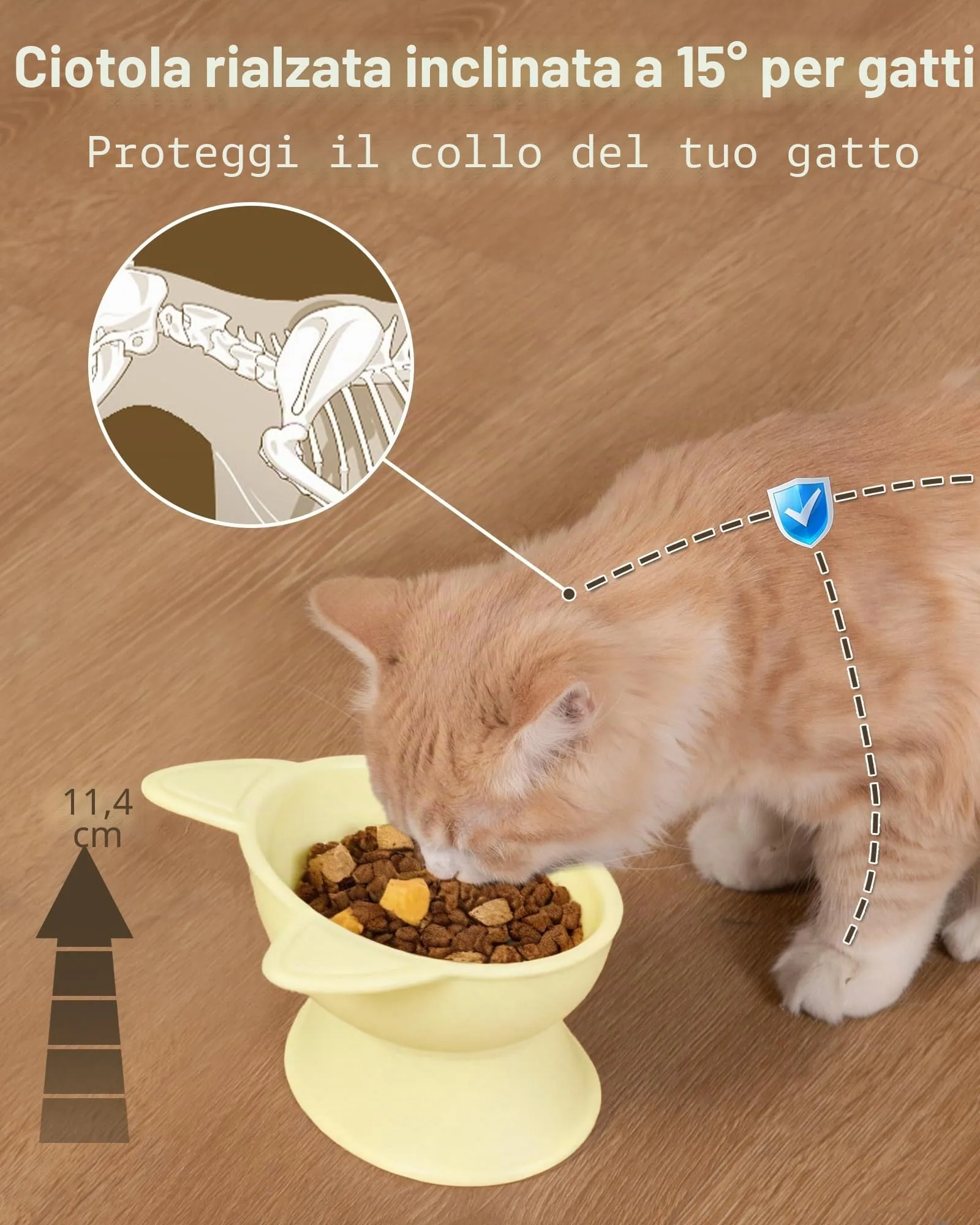 MateeyLife Ciotole per Gatti Rialzate, Set da 2, Blu & Giallo - immagine 2