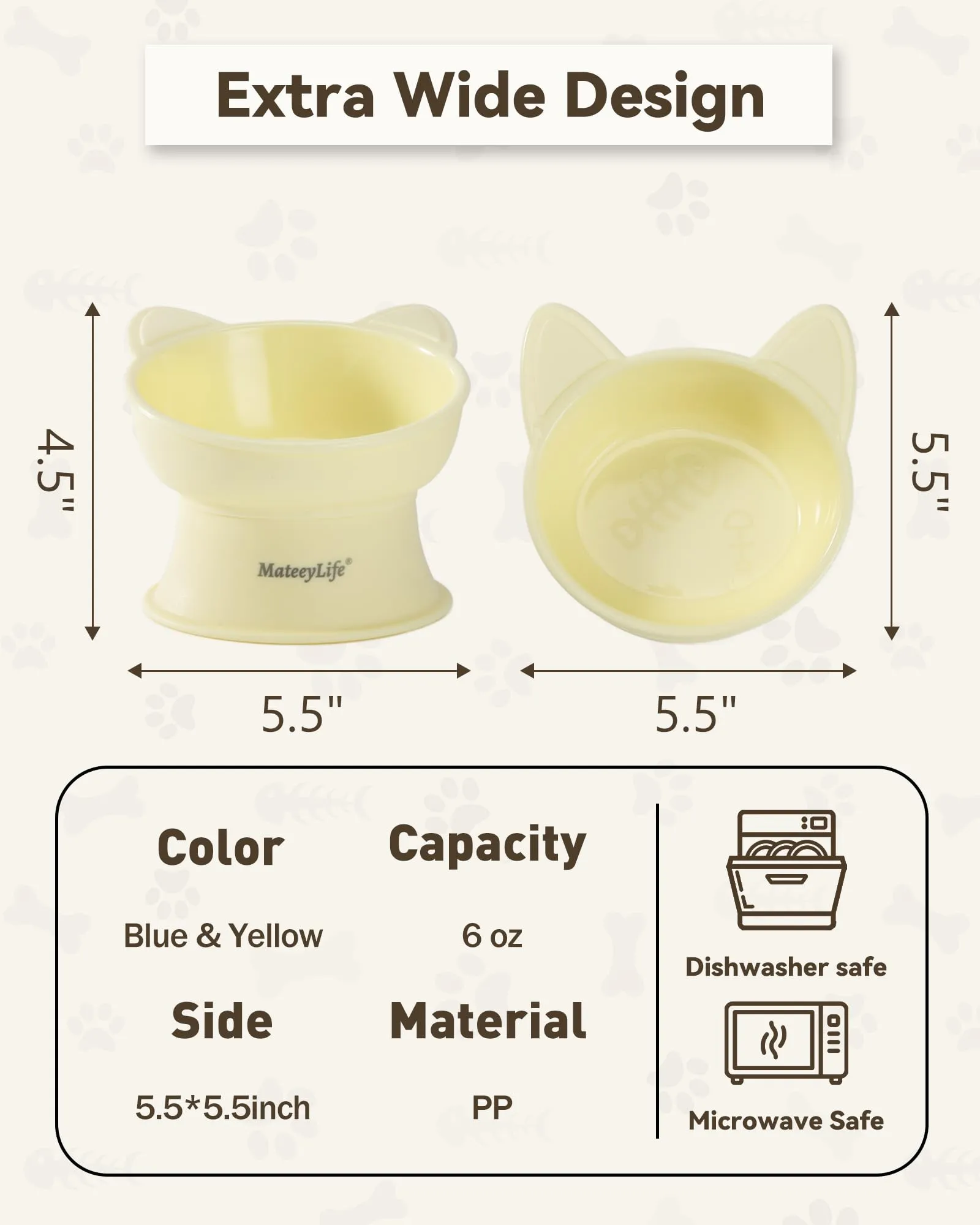MateeyLife Ciotole per Gatti Rialzate, Set da 2, Blu & Giallo - immagine 4