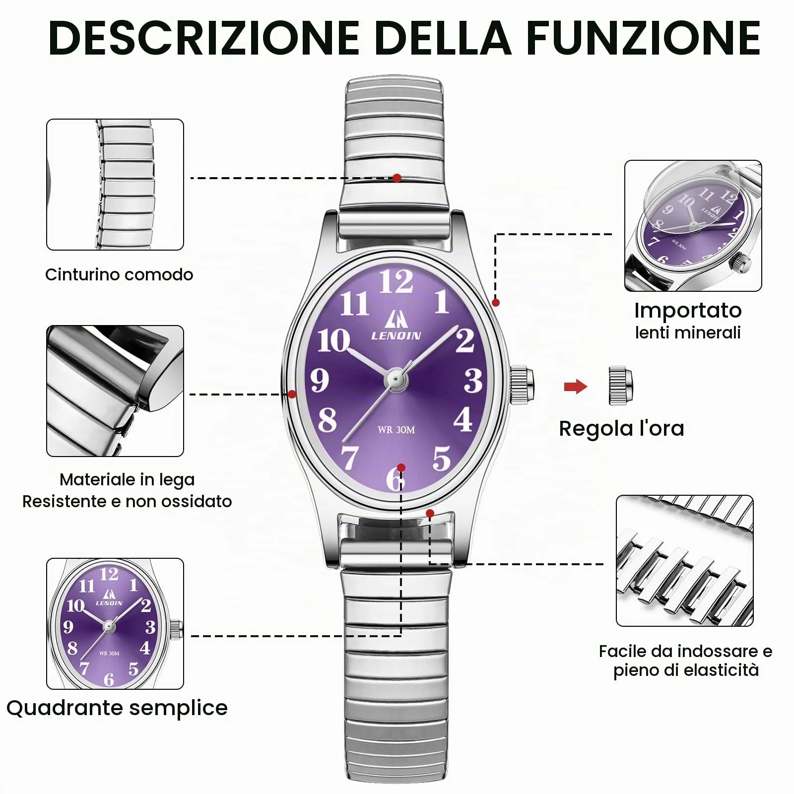 LN LENQIN Orologio Donna in Acciaio Inossidabile Analogico al Quarzo L0161 - immagine 6