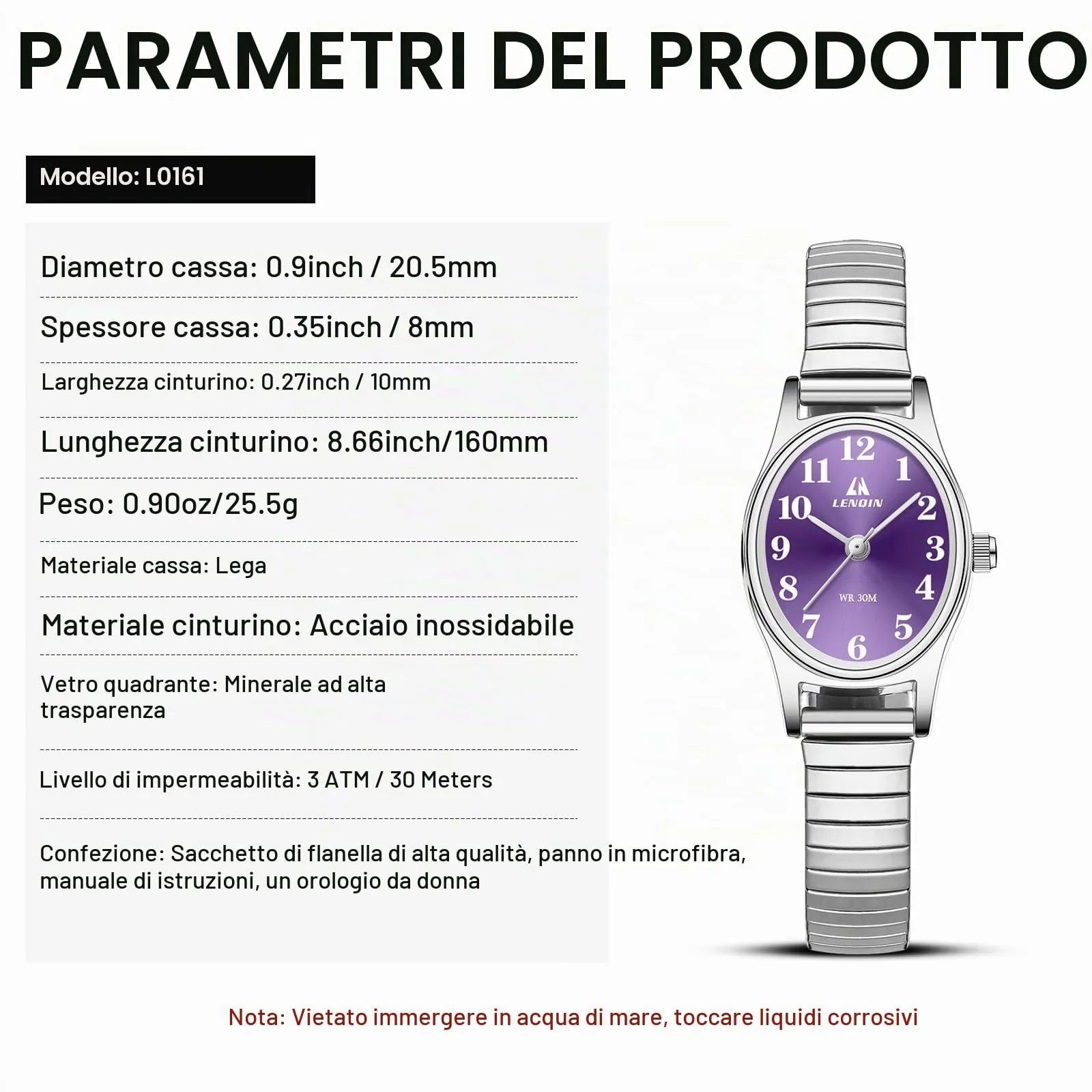 LN LENQIN Orologio Donna in Acciaio Inossidabile Analogico al Quarzo L0161 - immagine 7