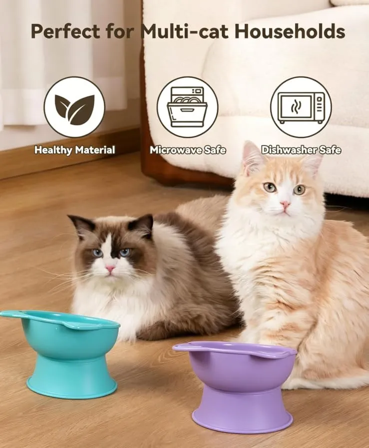 MateeyLife Ciotole per Gatti Rialzate, Set da 2 per Cibo e Acqua, Design Ergonomico Anti-Vomito e Anti-Affaticamento Baffi per Gatti e Cani di Piccola Taglia - immagine 3