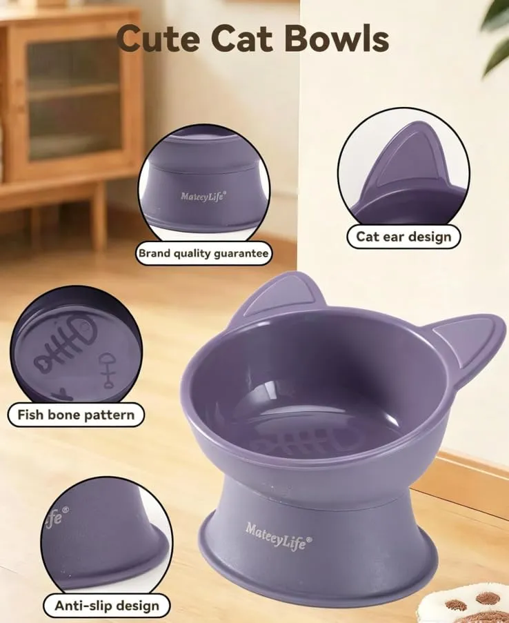 MateeyLife Ciotole per Gatti Rialzate, Set da 2 per Cibo e Acqua, Design Ergonomico Anti-Vomito e Anti-Affaticamento Baffi per Gatti e Cani di Piccola Taglia - immagine 4