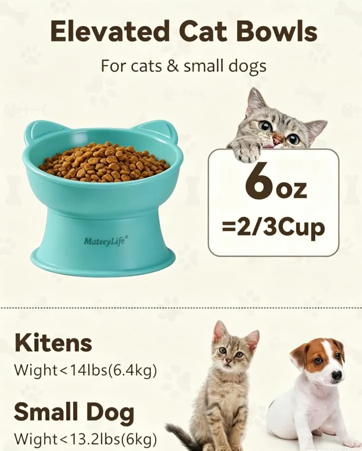 MateeyLife Ciotole per Gatti Rialzate, Set da 2 per Cibo e Acqua, Design Ergonomico Anti-Vomito e Anti-Affaticamento Baffi per Gatti e Cani di Piccola Taglia - immagine 5