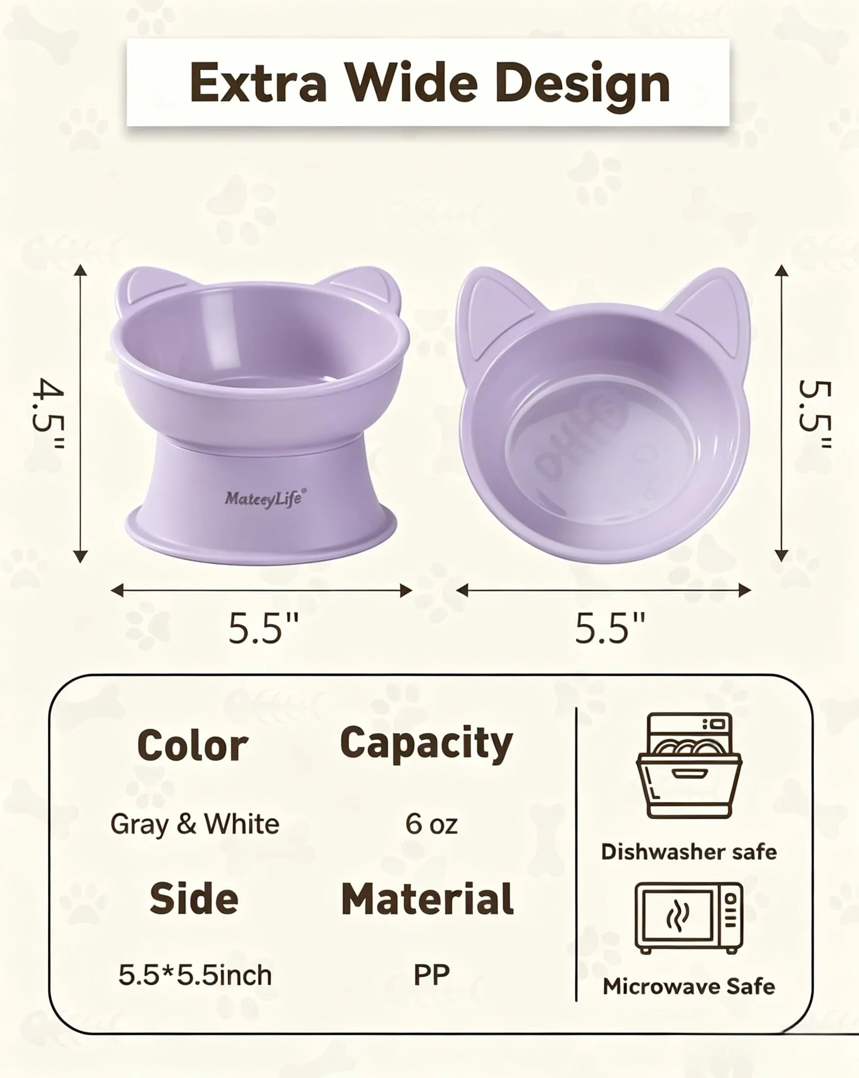 MateeyLife Ciotole per Gatti Rialzate, Set da 2 per Cibo e Acqua, Design Ergonomico Anti-Vomito e Anti-Affaticamento Baffi per Gatti e Cani di Piccola Taglia - immagine 7