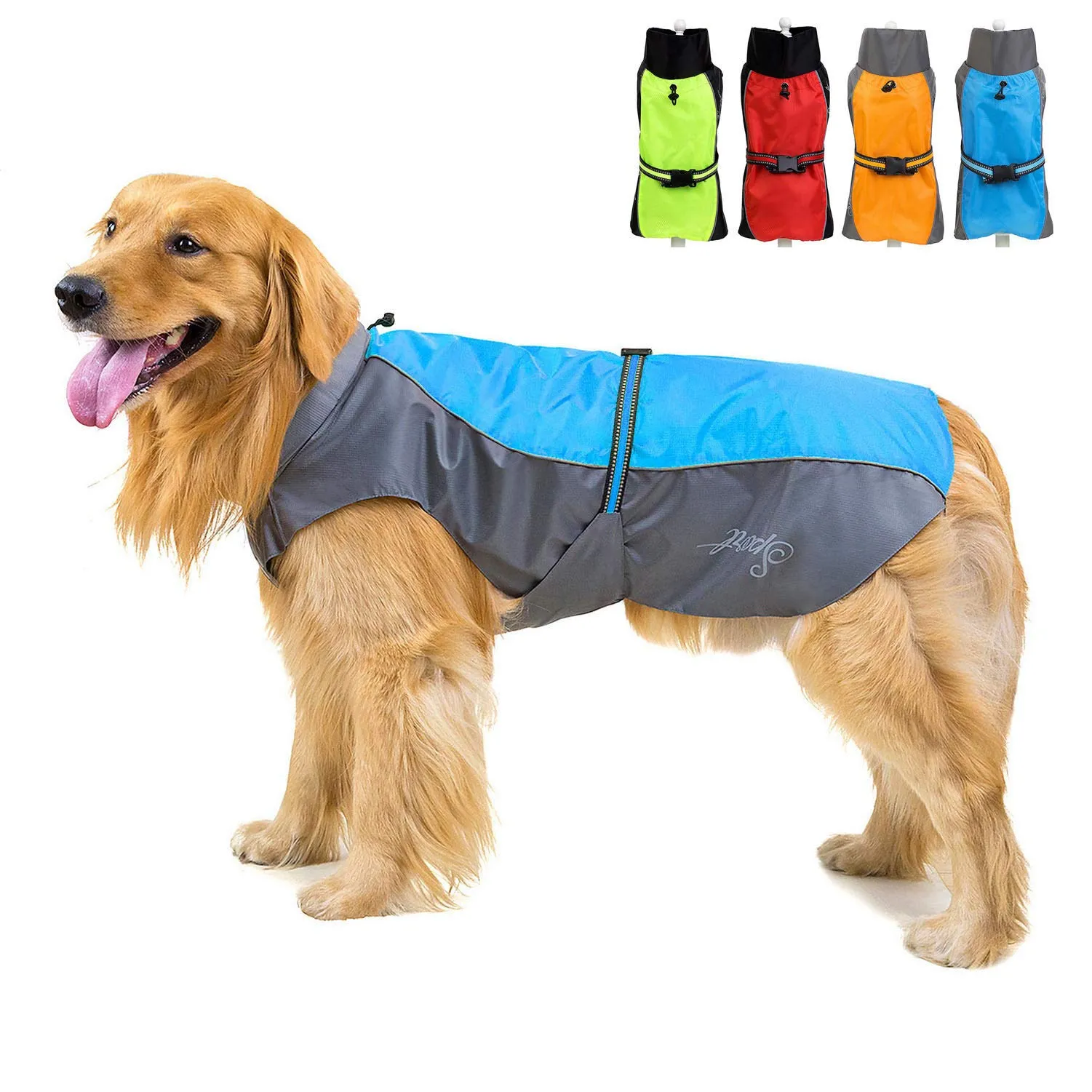 Zunea Impermeabile per Cani Taglia Media e Grande, Giacca Riflettente Antivento con Fodera in Rete, Blu 6XL - immagine 1